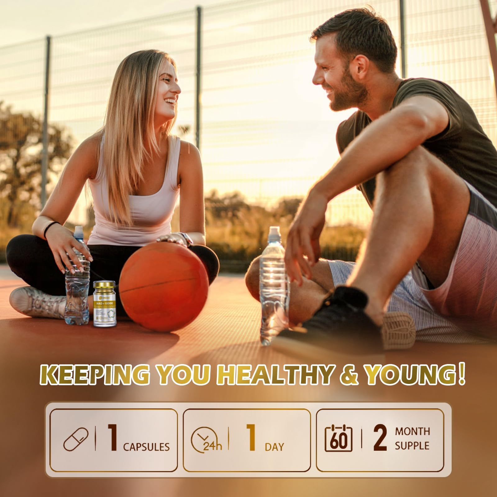 OMOGS NAD+ 300 mg + Trans-Resveratrol 200 mg, Pure NAD Supplement, Max Absorption, Boosting Supplement for DNA Repair, Healthy Aging, Cellular Energy & Longevity, 60 Capsules OMOGS uk supplements