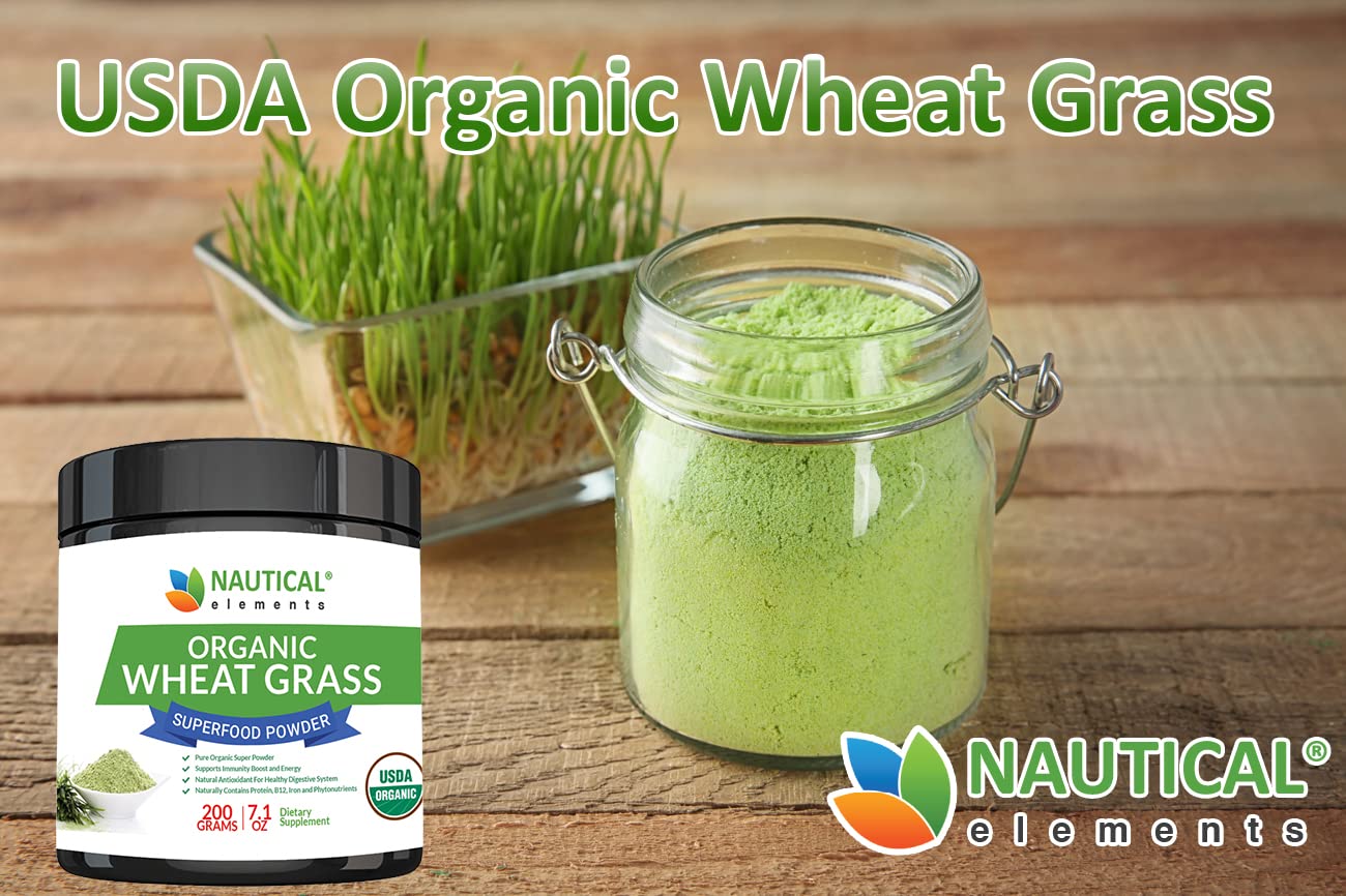 Wheatgrass Powder - USDA Certified Organic Wheat Grass Powder That Is Rich In Essential Amino Acids, Chlorophyll, Antioxidants, Fatty Acids, Minerals & Vitamins - US Grown - Vegan & Non-GMO Superfoods Nautical Elements uk supplements