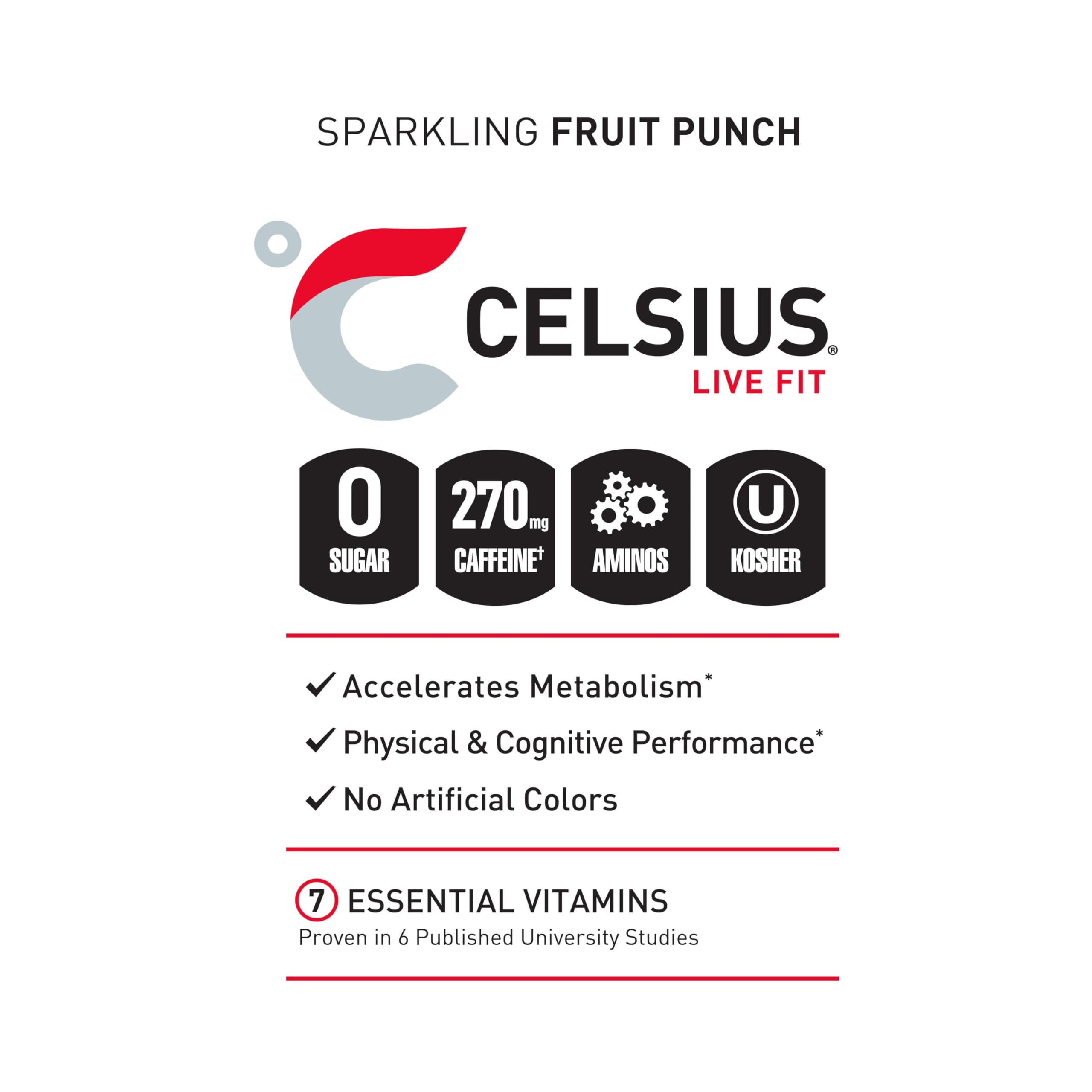 CELSIUS ESSENTIALS, Sparkling Fruit Burst, Performance Energy Drink 16 Fl Oz (Pack of 12) CELSIUS uk supplements