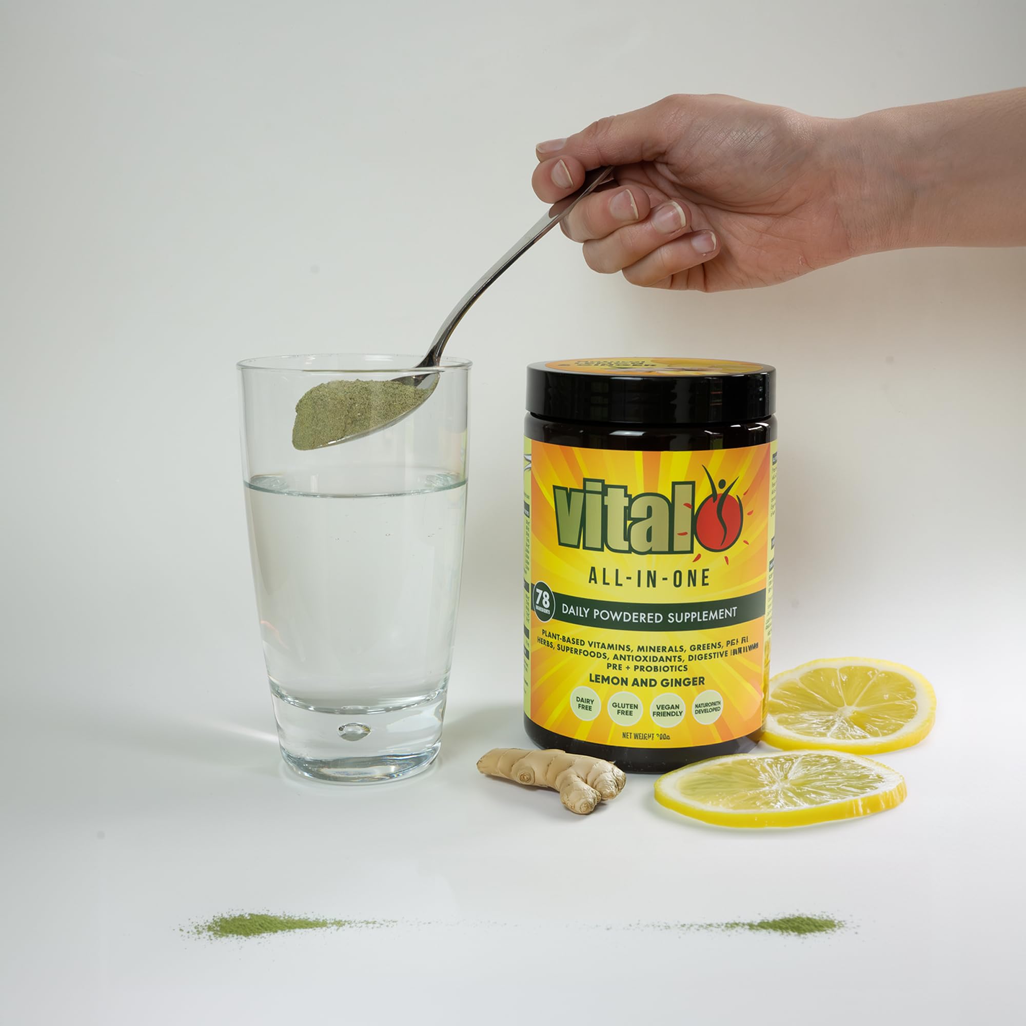 Vital All-in-One Daily Powdered Supplement - Natural Greens Superfood Powder for Energy & Health, Super Greens Powder Drink Mix with Probiotic & Antioxidant Support - Lemon & Ginger, 4.23 oz (120 g) Vital uk supplements