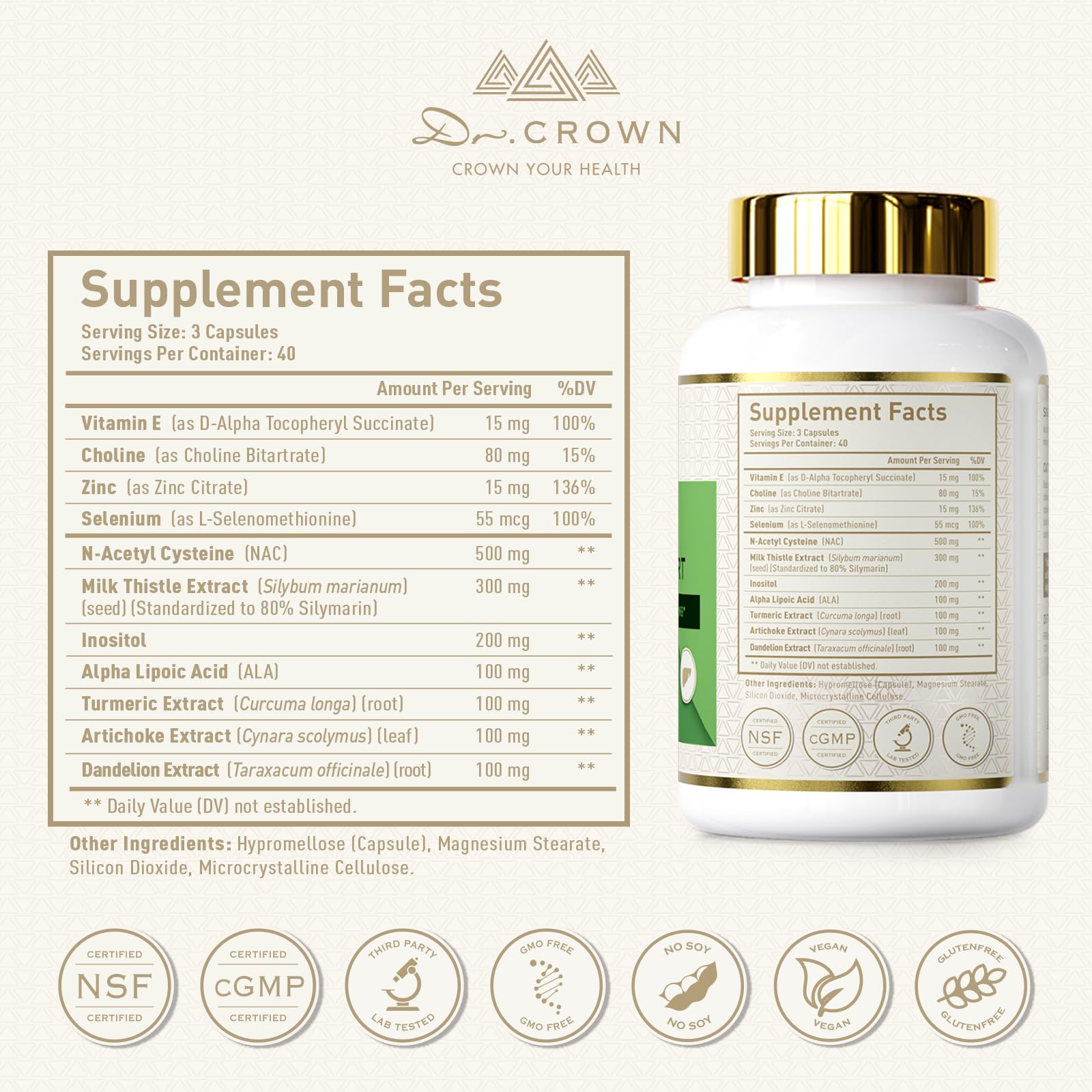 DR. Crown Liver Cleanse Detox & Repair - Milk Thistle Supplement, with Silymarin, N-Acetyl Cysteine(NAC), Artichoke, Turmeric & Dandelion for Liver Detox, Cleanse, Gluten Free, Non-GMO - 120 Capsules DR. CROWN uk supplements