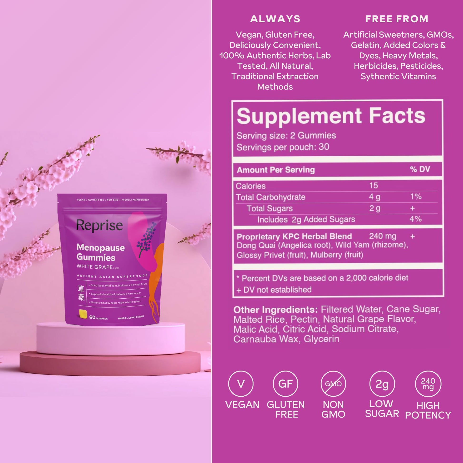 Menopause Gummies for Women | Healthy, Balanced Hormones | Reduce Hot Flashes, Night Sweats | Boosts Mood, Vitality, Energy| Dong Quai, Wild Yam, Mulberry, Privet Fruit | Low Sugar Chews, 60 Gummies Reprise uk supplements