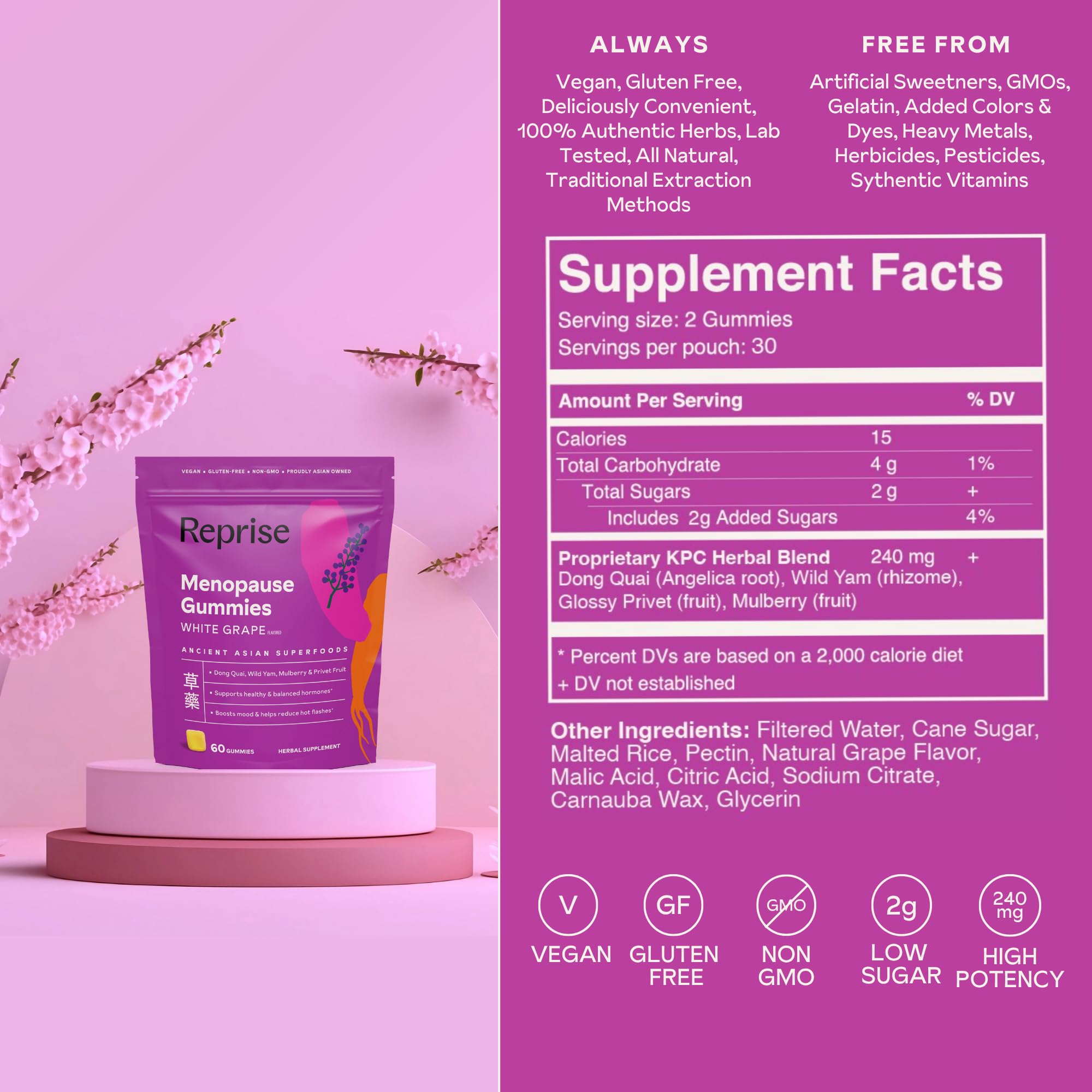 Menopause Gummies for Women | Healthy, Balanced Hormones | Reduce Hot Flashes, Night Sweats | Boosts Mood, Vitality, Energy| Dong Quai, Wild Yam, Mulberry, Privet Fruit | Low Sugar Chews, 60 Gummies Reprise uk supplements
