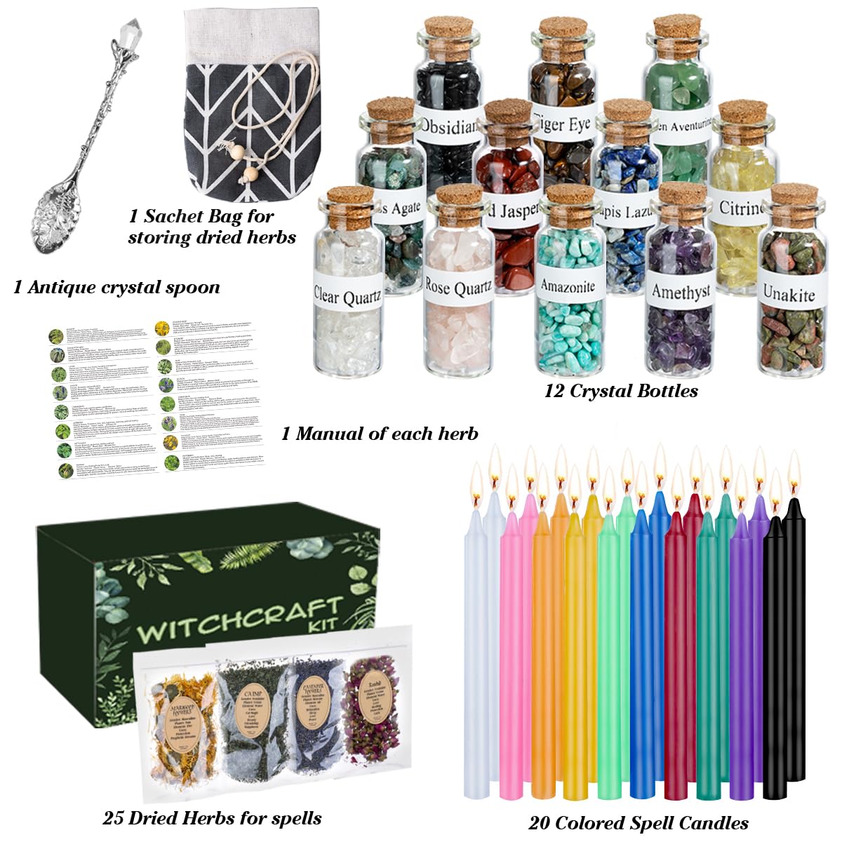 JUSTASHOW 61PCS Witchcraft Supplies for Wiccan Spells, Witchcraft Starter Kit, Spell Candles JUSTASHOW uk supplements