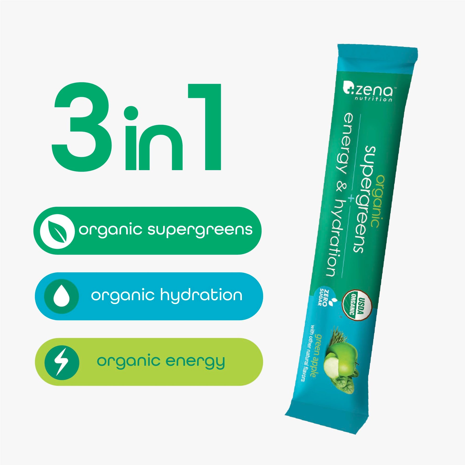 Zena Nutrition Organic Super Greens Energy & Hydration Powder, 70+ Superfoods, 0 Sugar, 5G Fiber, Spirulina, Chlorella, Prebiotics/Probiotics, Natural Caffeine + Electrolytes, 40 Drink Mix Packets Zena Nutrition uk supplements