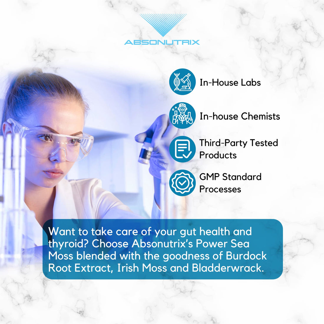 Absonutrix Power Sea Moss with Blend Burdock Root Extract 593mg, 4 Oz Liquid, 200 Servings, Made in USA, Quick Absorption, Quality Potent Ingredients, Third-Party Tested, Non-GMO Absonutrix uk supplements