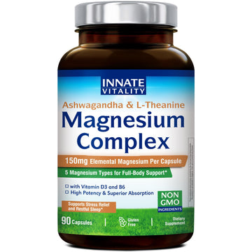 Innate Vitality Magnesium Complex, Magnesium Glycinate Citrate Malate Taurate with Ashwagandha L-Theanine Vitamin D3 & B6, High Absorption, Full Spectrum, Bones Stress Sleep Support, 90 caps Innate Vitality uk supplements