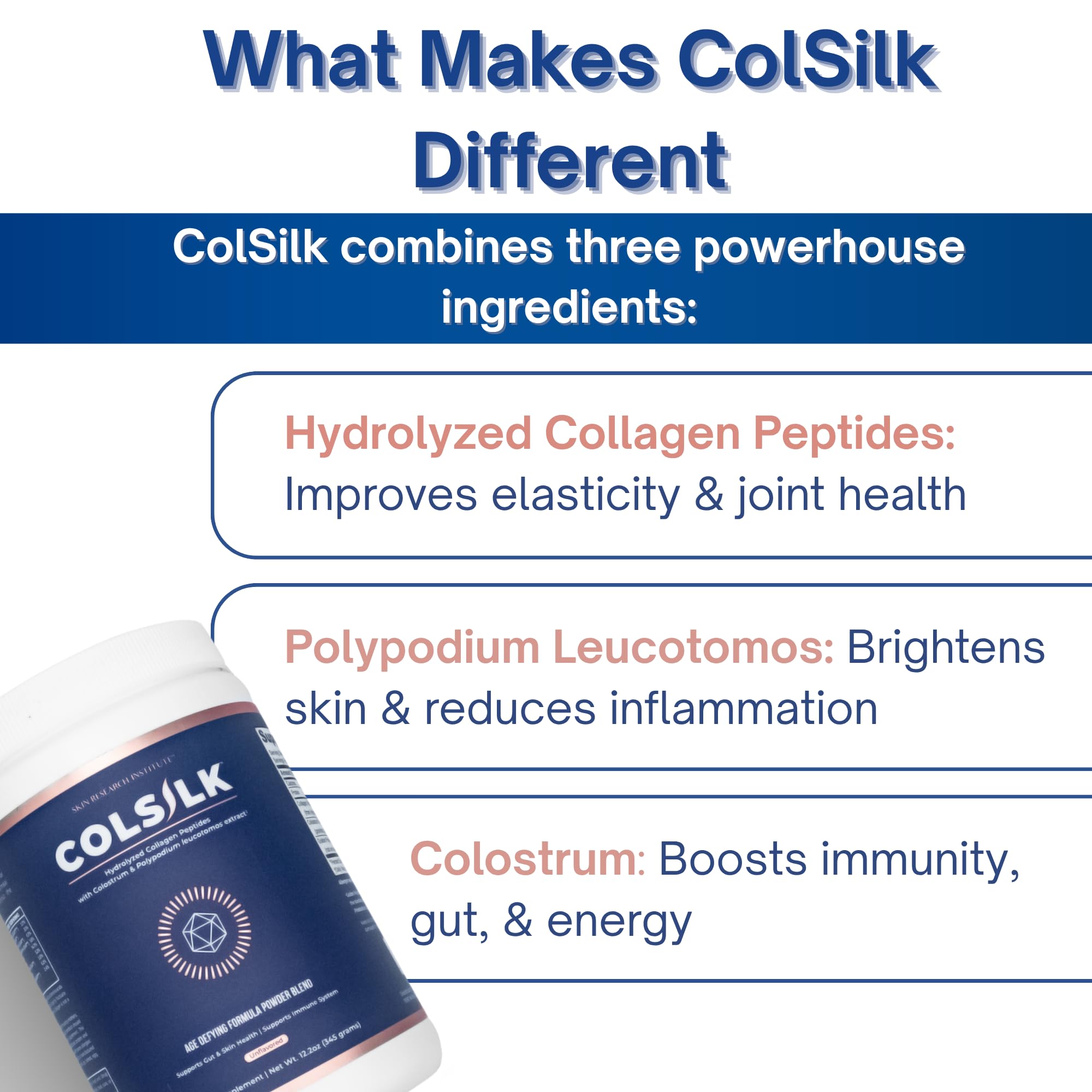 SRILabs ColSilk Unflavored Hydrolyzed Collagen Powder with Colostrum and Polypodium - Skin, Hair, Nails, Gut Health and Joint Support - One Scoop Daily | 1 Month Supply Skin Research Institute uk supplements