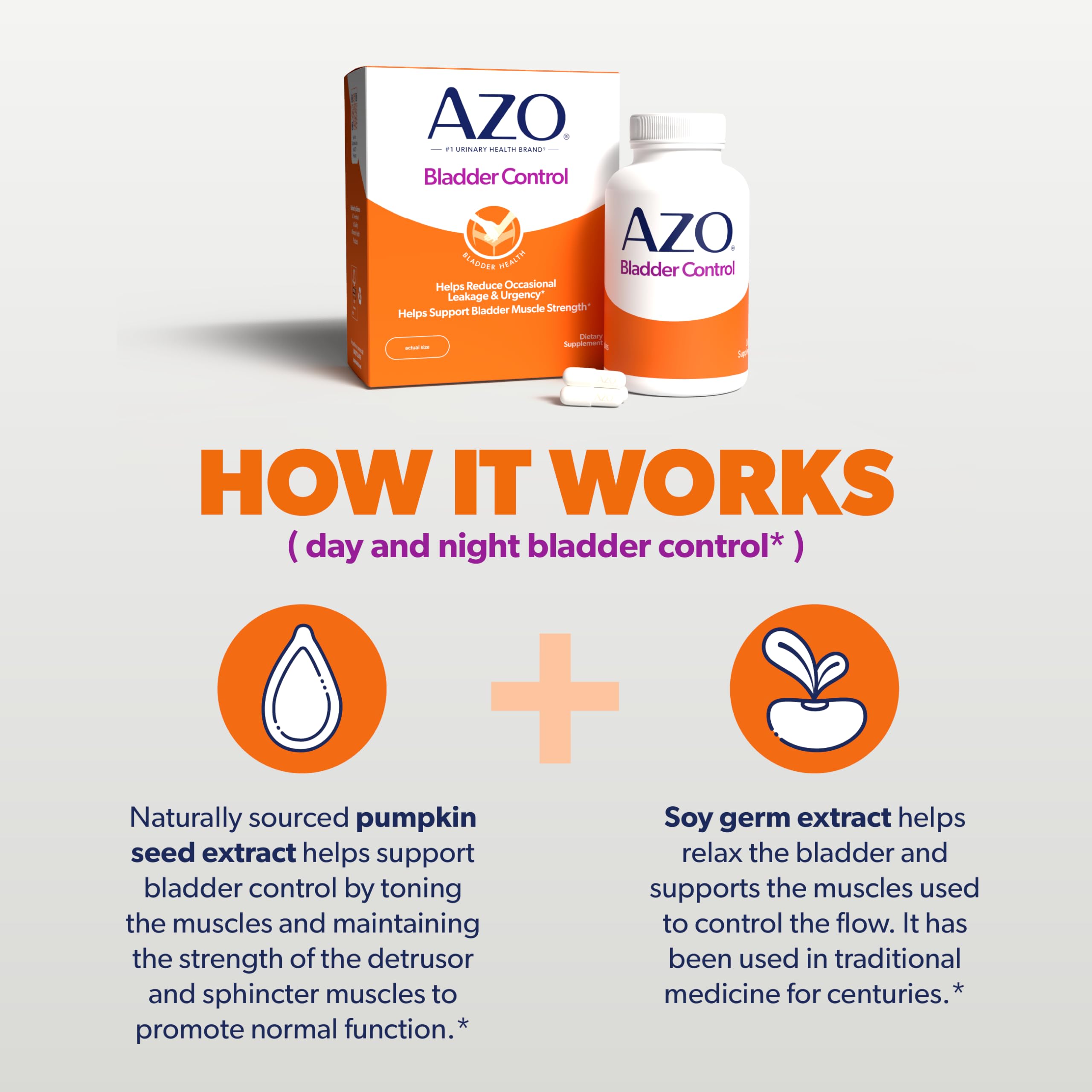 AZO Bladder Control with Go-Less Daily Supplement | Helps Reduce Occasional Urgency, leakage due to laughing, sneezing and exercise††† | 72 Capsules AZO uk supplements