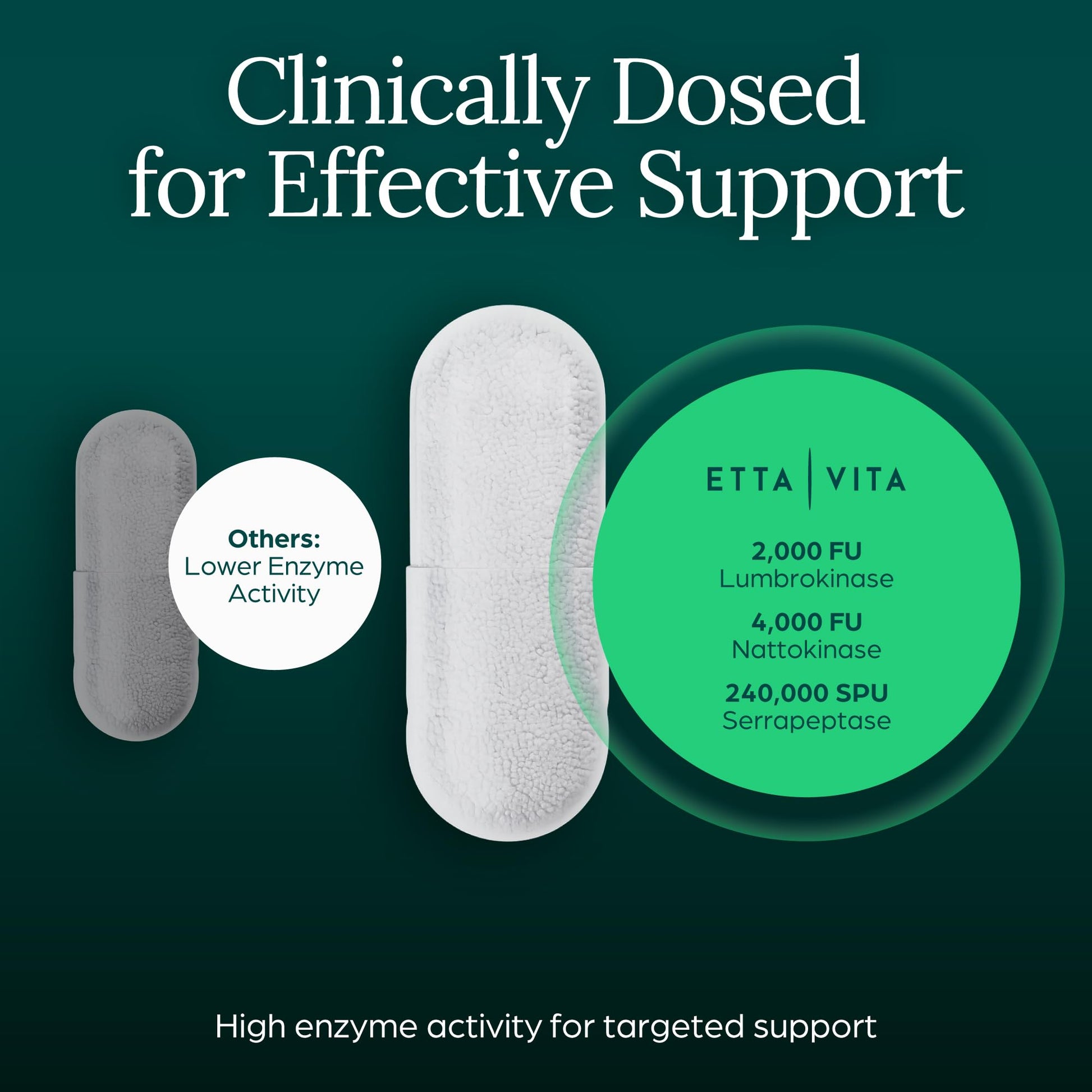 Potent Nattokinase 4000 FU Serrapeptase 240000 SPU Lumbrokinase 2000 FU Supplement - Proteolytic Enzymes Capsules for Energy Support, Digestion, Detox, Cognition & Gut Health for Men & Women Etta Vita uk supplements