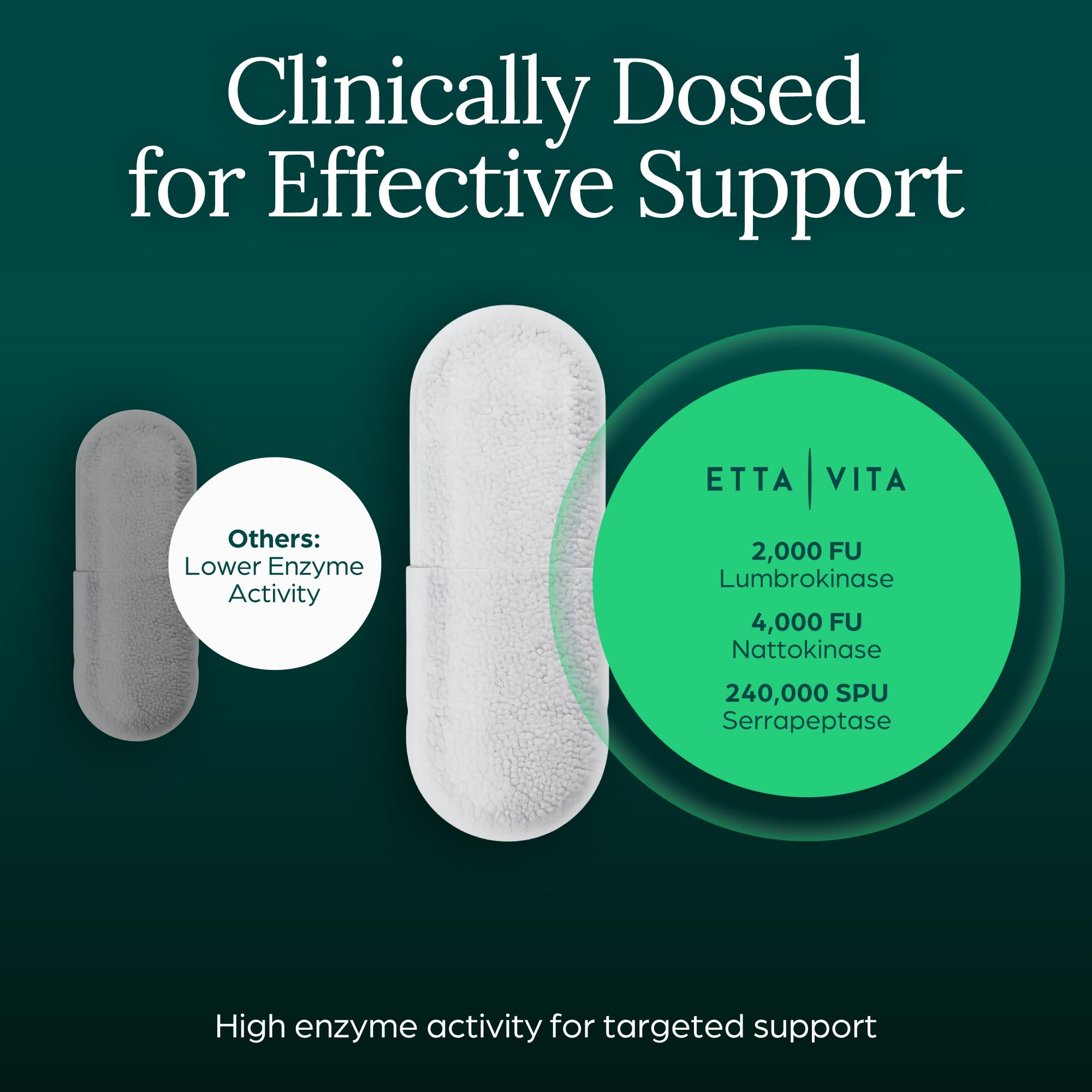 Potent Nattokinase 4000 FU Serrapeptase 240000 SPU Lumbrokinase 2000 FU Supplement - Proteolytic Enzymes Capsules for Energy Support, Digestion, Detox, Cognition & Gut Health for Men & Women Etta Vita uk supplements
