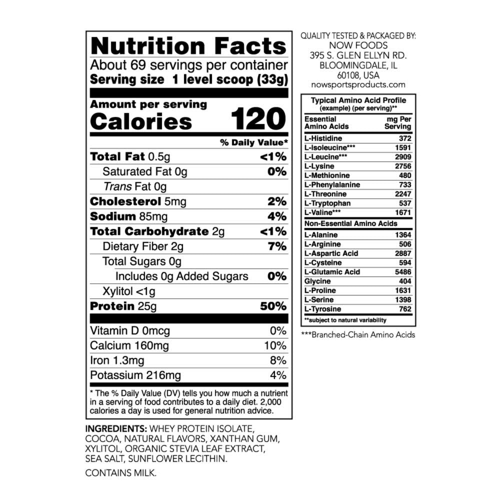 NOW Sports Nutrition, Whey Protein Isolate, 25 G With BCAAs, Creamy Chocolate Powder NOW uk supplements