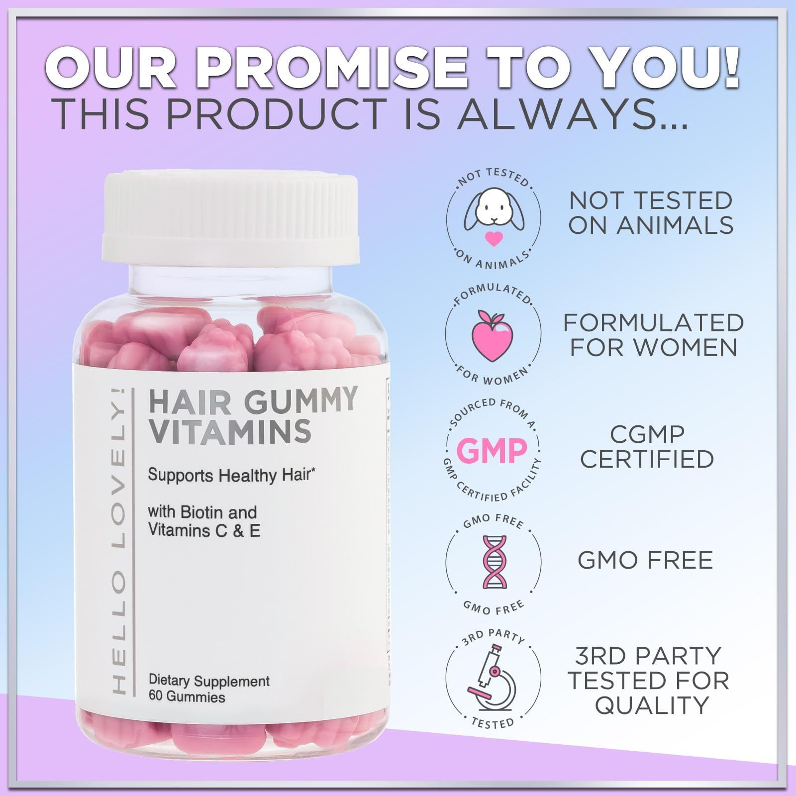 Hello Lovely! Hair Vitamins Gummies with Biotin 5000 mcg Vitamin E & C Support Hair Growt Hello Lovely! uk supplements