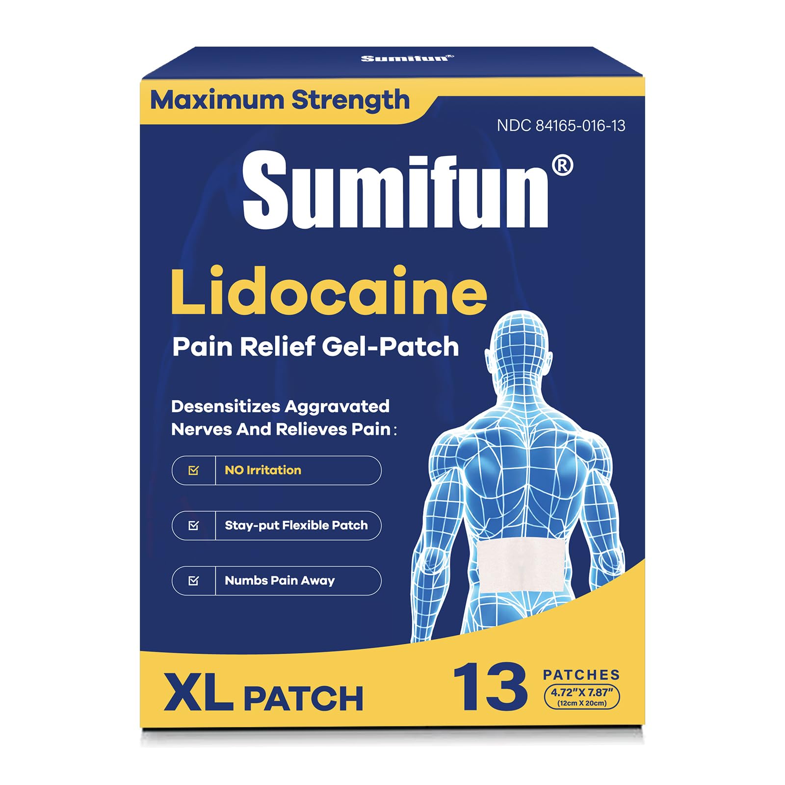 Sumifun XL Lidocaine Patches for Pain Relief, 4% Lidocaine Maximum Strength OTC, Extra Large 4.72"x7.87" for Full Back Pain Patches & Large Areas (Extra Large, Count, 13) Sumifun uk supplements