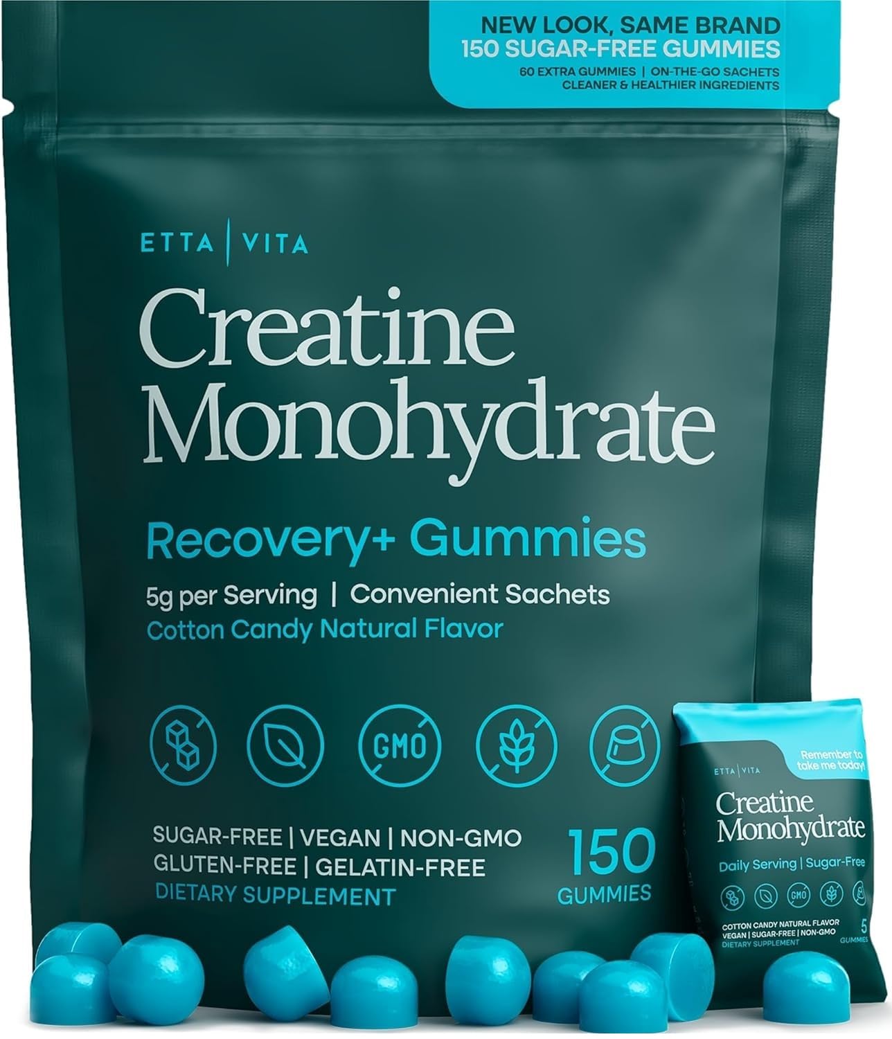 Sugar-Free Creatine Monohydrate Gummies (5g Per Packet) - Potent Creatine Gummies for Men & Women, Supplement for Muscle Support, Cognitive Function - Non-GMO, Gluten-Free, Mucuna Pruriens Etta Vita uk supplements