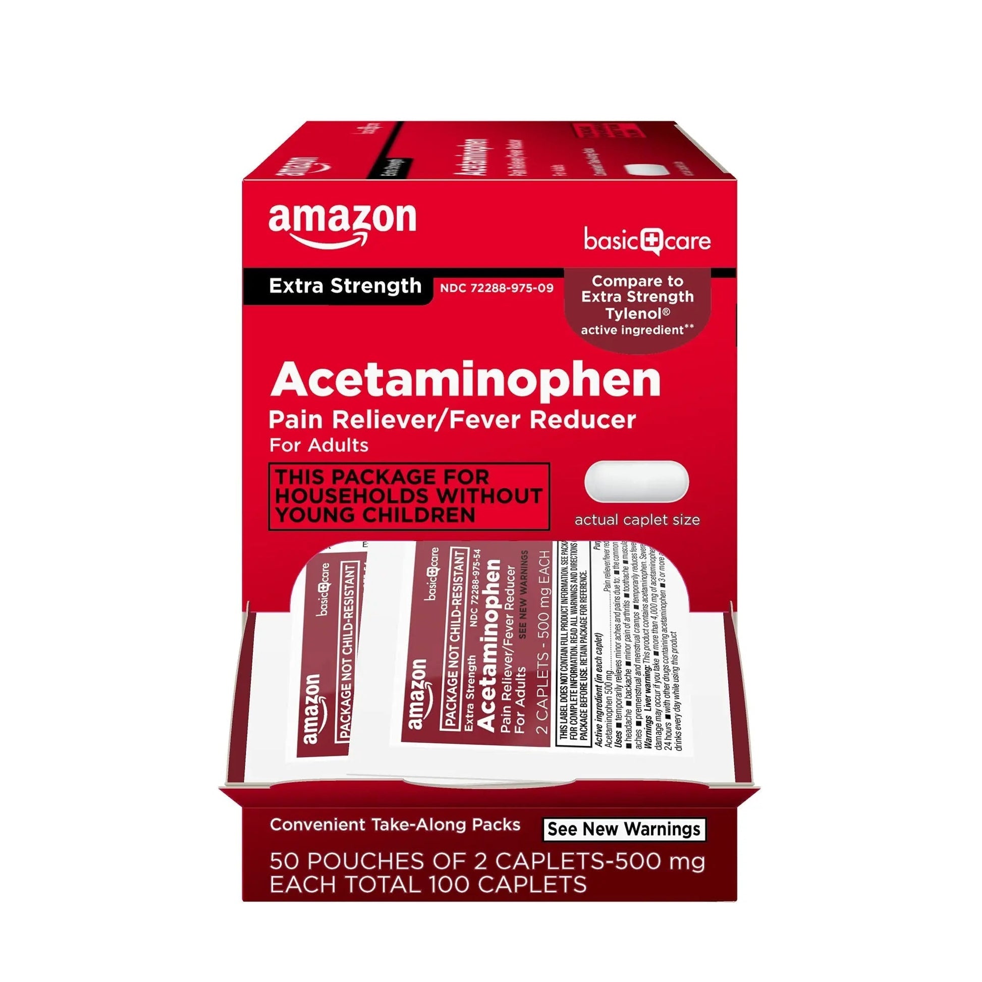 Amazon Basic Care Extra Strength Acetaminophen Caplets 500 mg, Pain Reliever and Fever Reducer, Gentle on Stomach, For Arthritis Pain, Backache Pain and More, 50 Packets of 2 Capsules Each, 100 Count Amazon Basic Care uk supplements