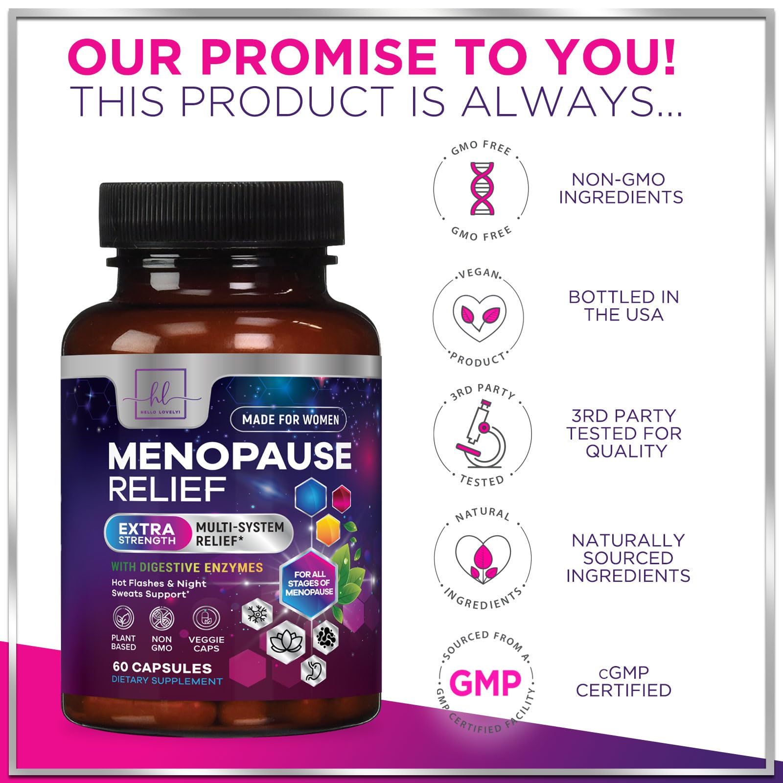 Menopause Supplements for Women - Complete Hot Flash Night Sweats & Menopause Relief Pills, 8 Billion CFU Probiotics with Dong Quai & Black Cohosh for Vaginal, Digestive Support - 60 Capsules Hello Lovely! uk supplements
