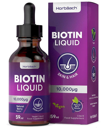 Biotin Liquid Drops for Hair & Skin Support | 10000 mcg Supplement | 59 ml Vitamin B7 Horbäach uk supplements