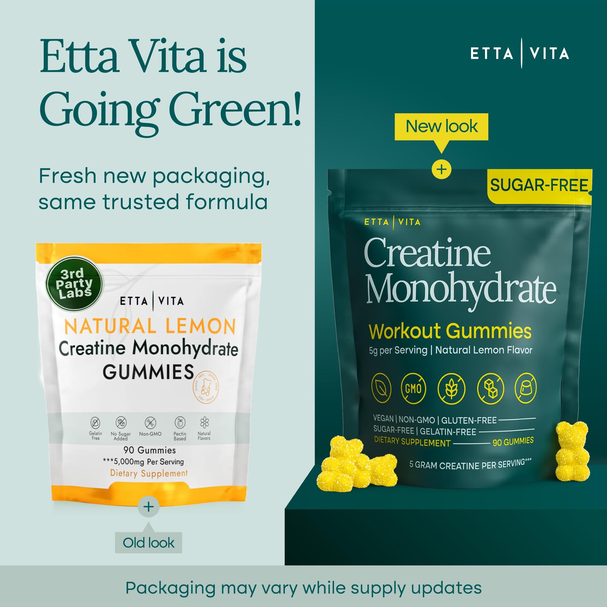 Sugar-Free Creatine Monohydrate Gummies 5gram per Serving, Potent Creatine Gummies for Women & Men, Supplement for Muscle Support, Cellular Energy & Cognitive Function [Lemon Drops Candy Flavor] Etta Vita uk supplements