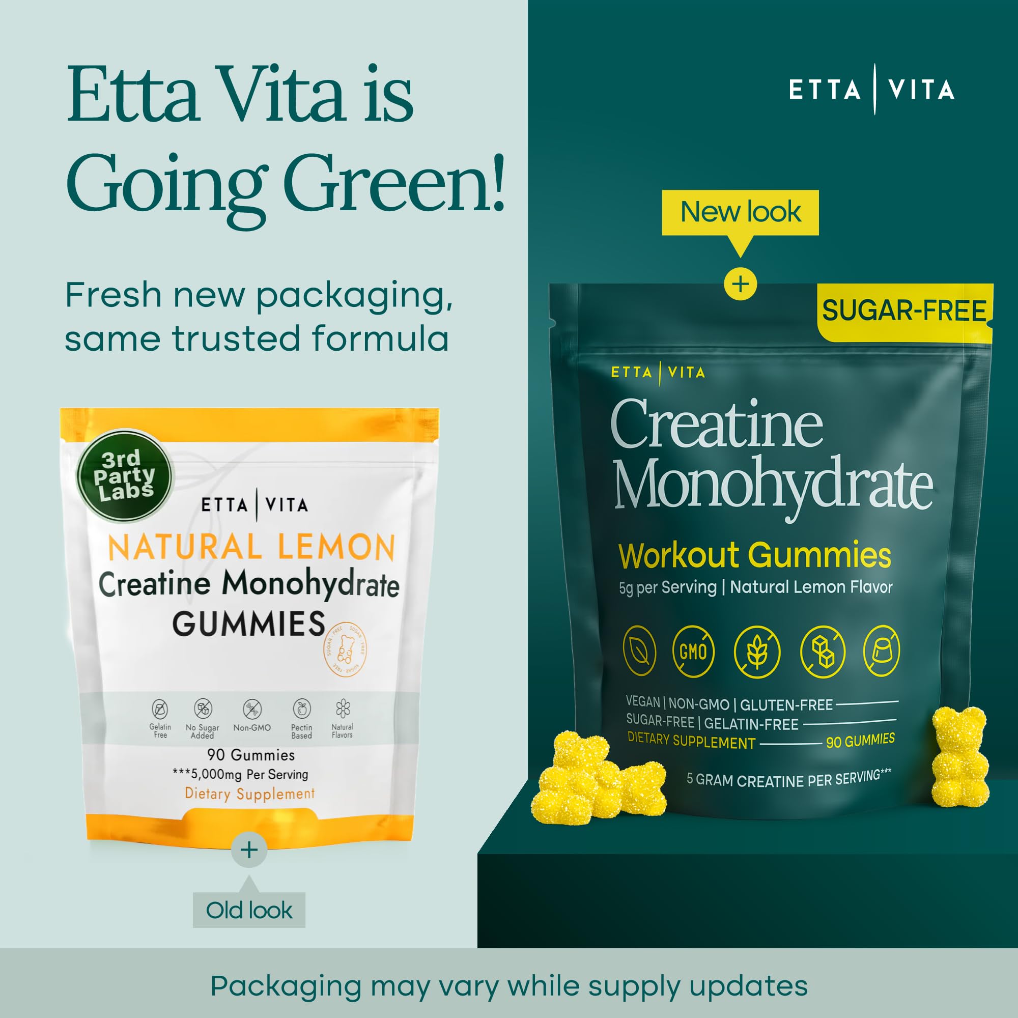 Sugar-Free Creatine Monohydrate Gummies 5gram per Serving, Potent Creatine Gummies for Women & Men, Supplement for Muscle Support, Cellular Energy & Cognitive Function [Lemon Drops Candy Flavor] Etta Vita uk supplements