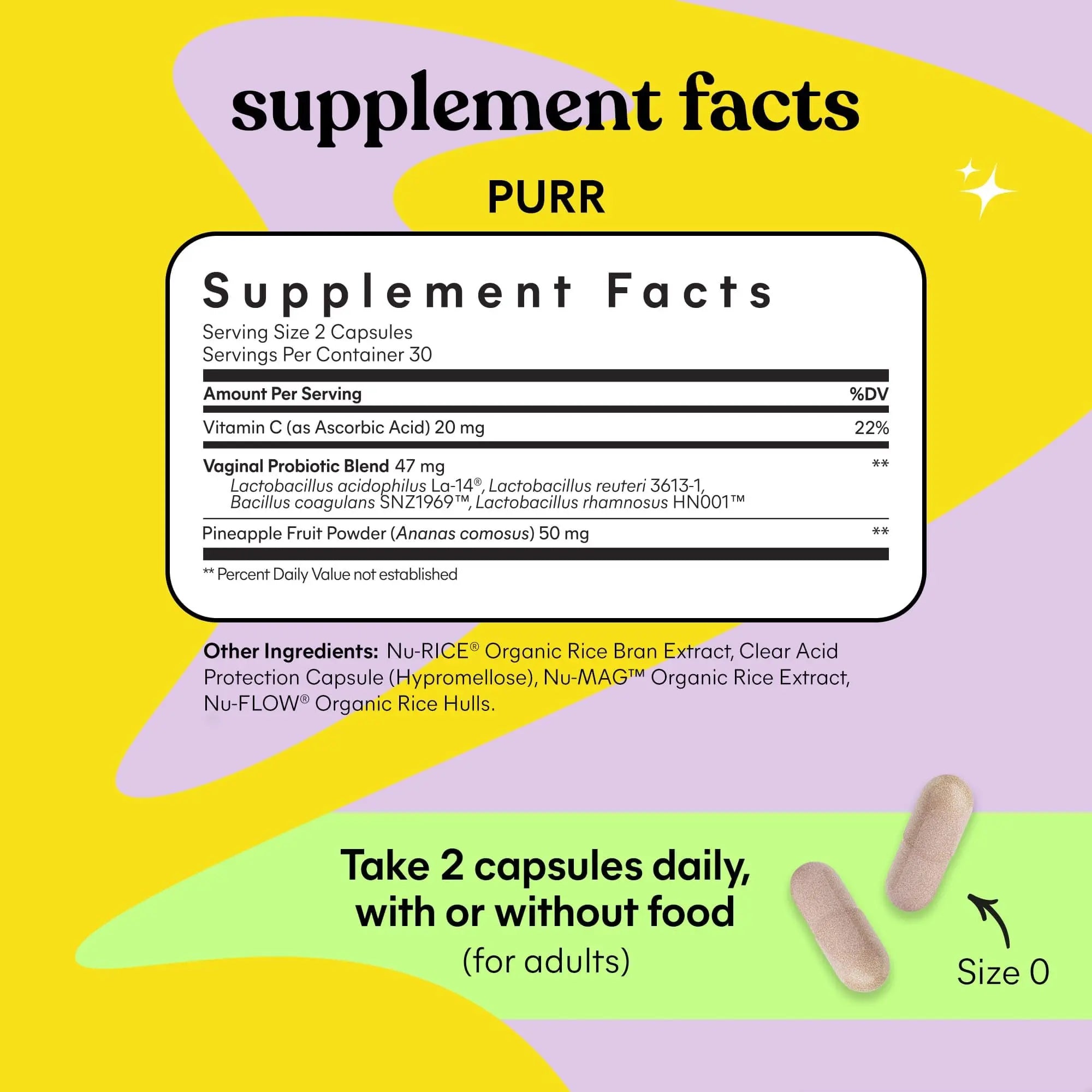 Lemme Purr Vaginal Probiotics for Women - Promotes pH Balance, Healthy Vaginal Odor & Urinary Tract Health w/Lactobacillus Blend, Clinically Tested Strains, Pineapple & Vitamin C - 60 Veggie Capsules Lemme uk supplements