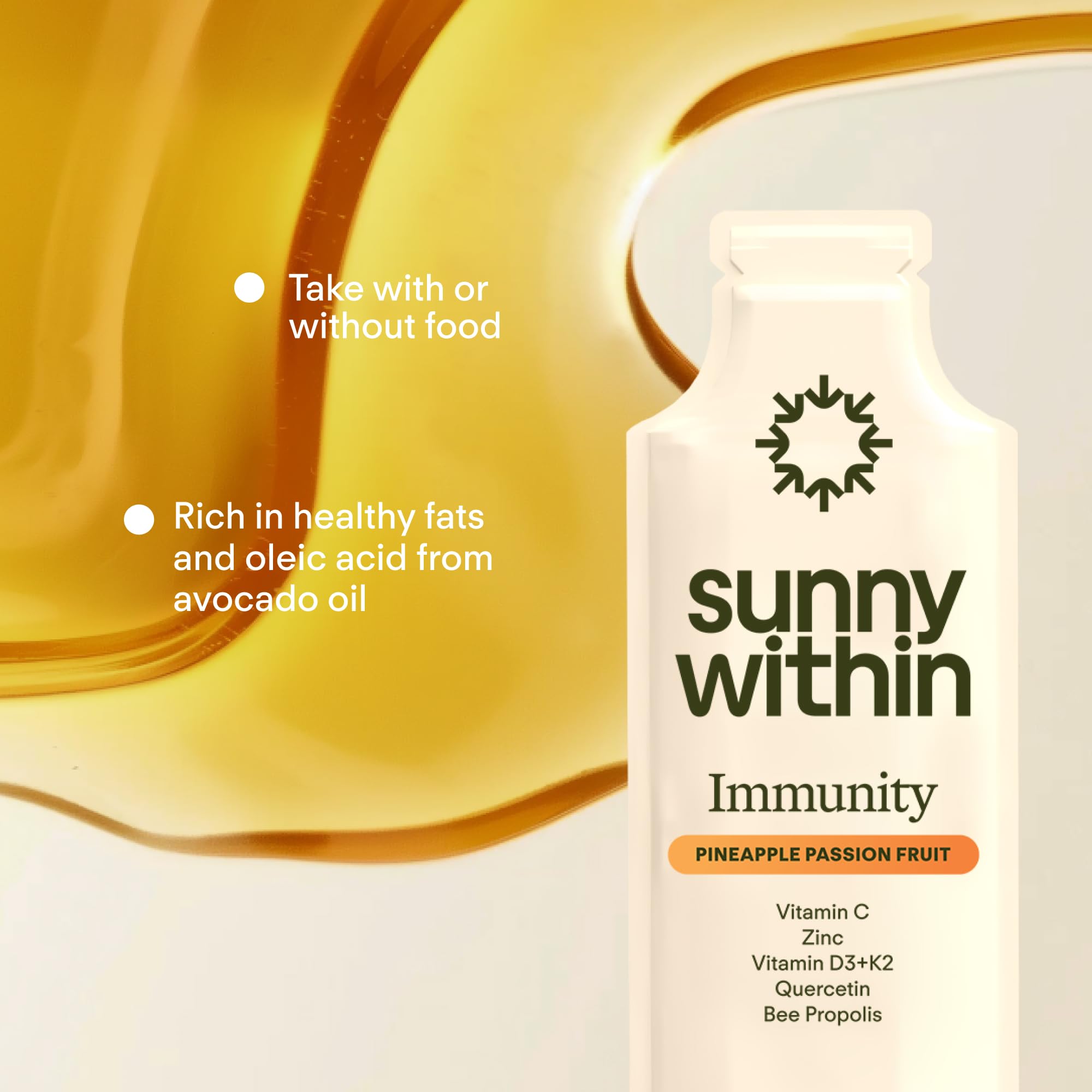 Sunny Within Immunity - 6-in-1 Liposomal Vitamin C Packets, Zinc, D3 + K2, Quercetin, Bee Propolis & Avocado Oil - Antioxidant Liquid Supplement for Immunity, Skin & Bone* - 30 Pouches Sunny Within uk supplements