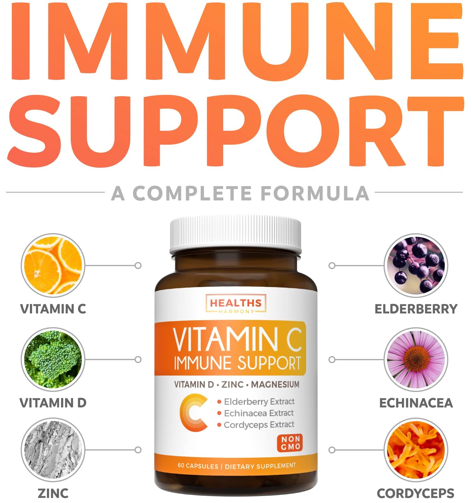 Super Greens & Vitamin C (1-Month Supply) Greens & C Synergy Bundle of Organic Super Greens Powder - Complete Superfood (60 Capsules) & & Vitamin C Immune Support (60 Vegetarian Caps)(Non-GMO) Healths Harmony uk supplements
