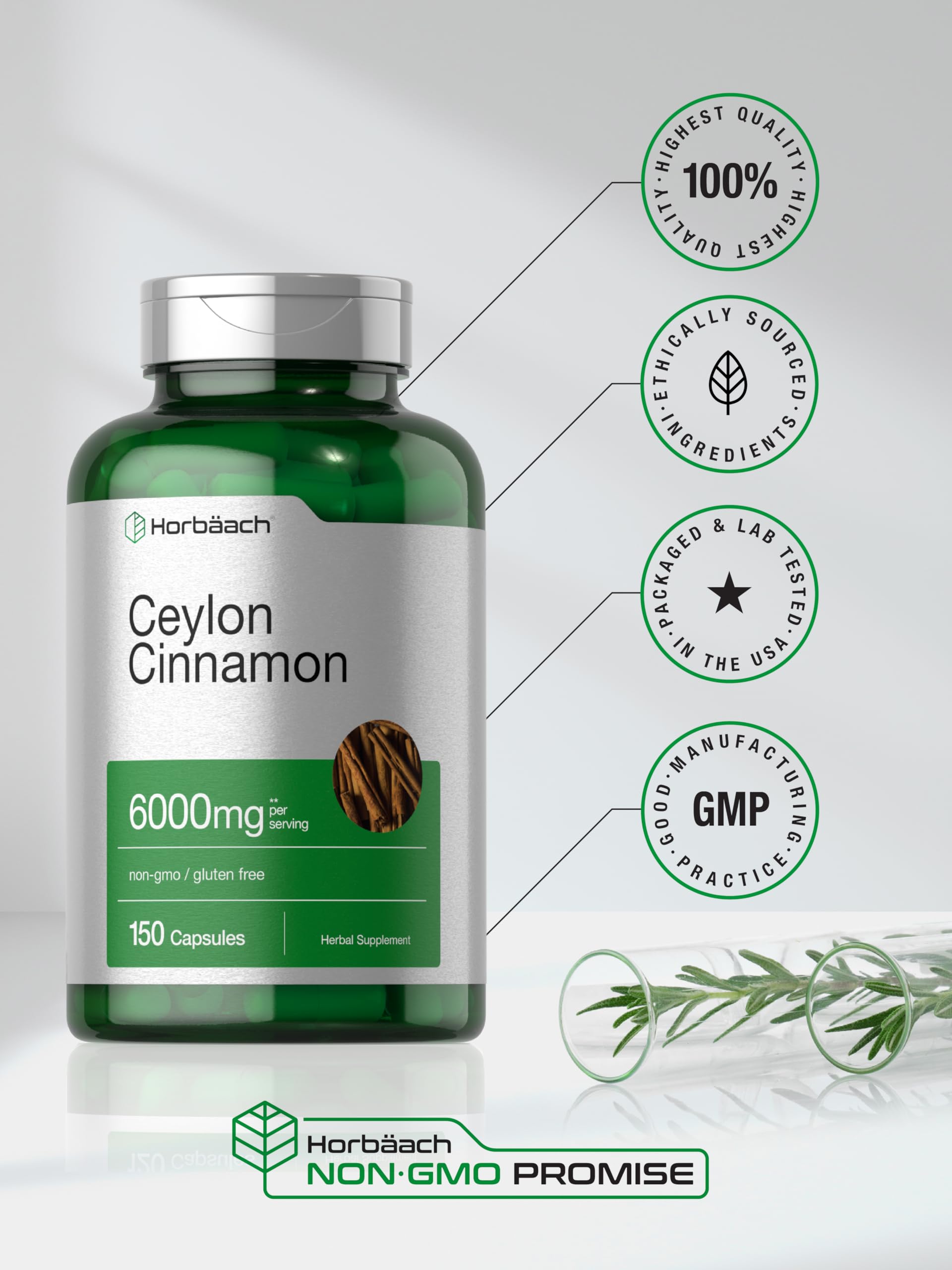 Ceylon Cinnamon Capsules | 6000 mg | 150 Count | Non-GMO & Gluten Free Supplement Horbäach uk supplements