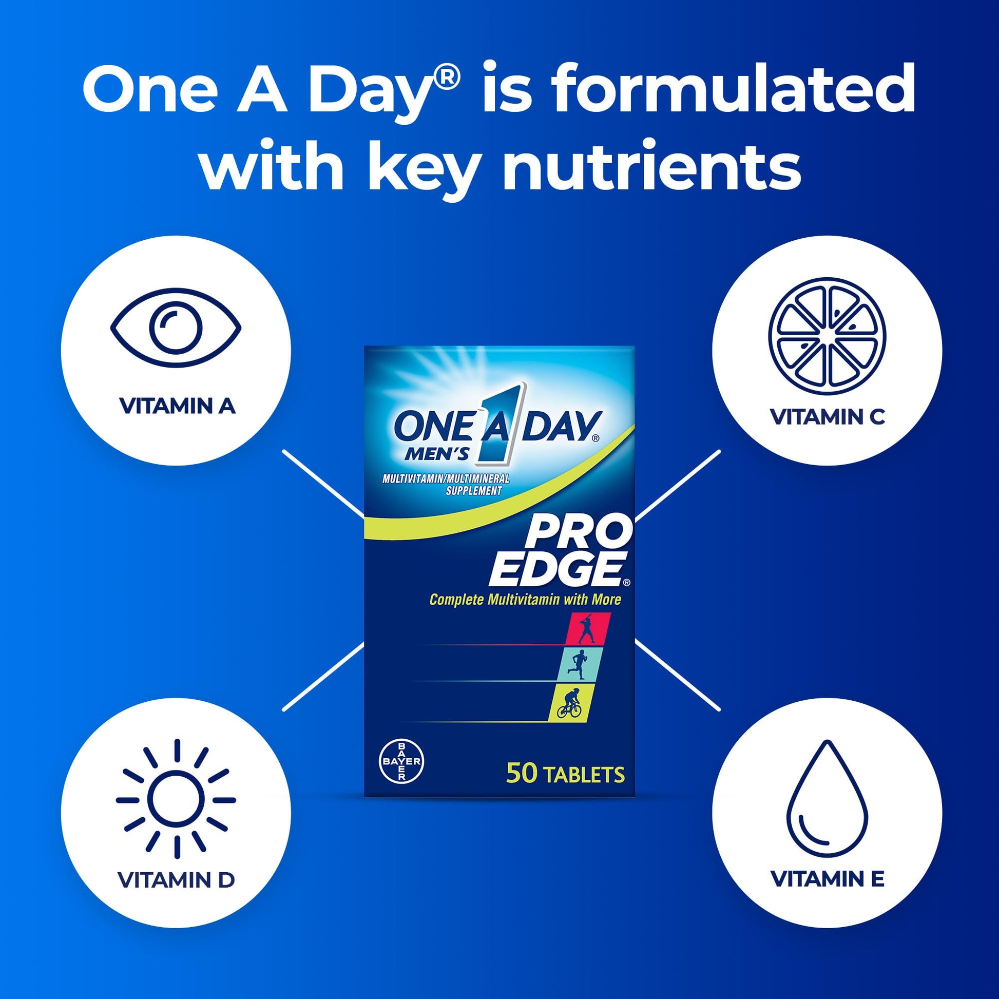 One A Day Men’s Pro Edge Multivitamin, Supplement with Vitamin A,C,D, E and Zinc for Immune Health Support and Magnesium for Healthy Muscle Function, 50 Count ONE A DAY uk supplements