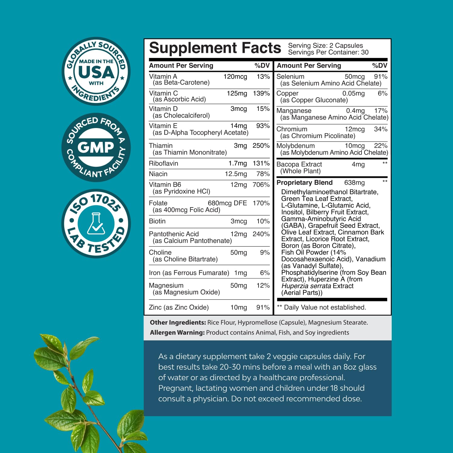 Nootropic Brain Supplement for Memory and Focus Enhancement - Vitamins for Mental Health & Clarity with VIT A, B6, Riboflavin, Niacin, Thiamin & Folate - Cognitive Complex for Mind Vitality - 60 Ct Natures Craft uk supplements