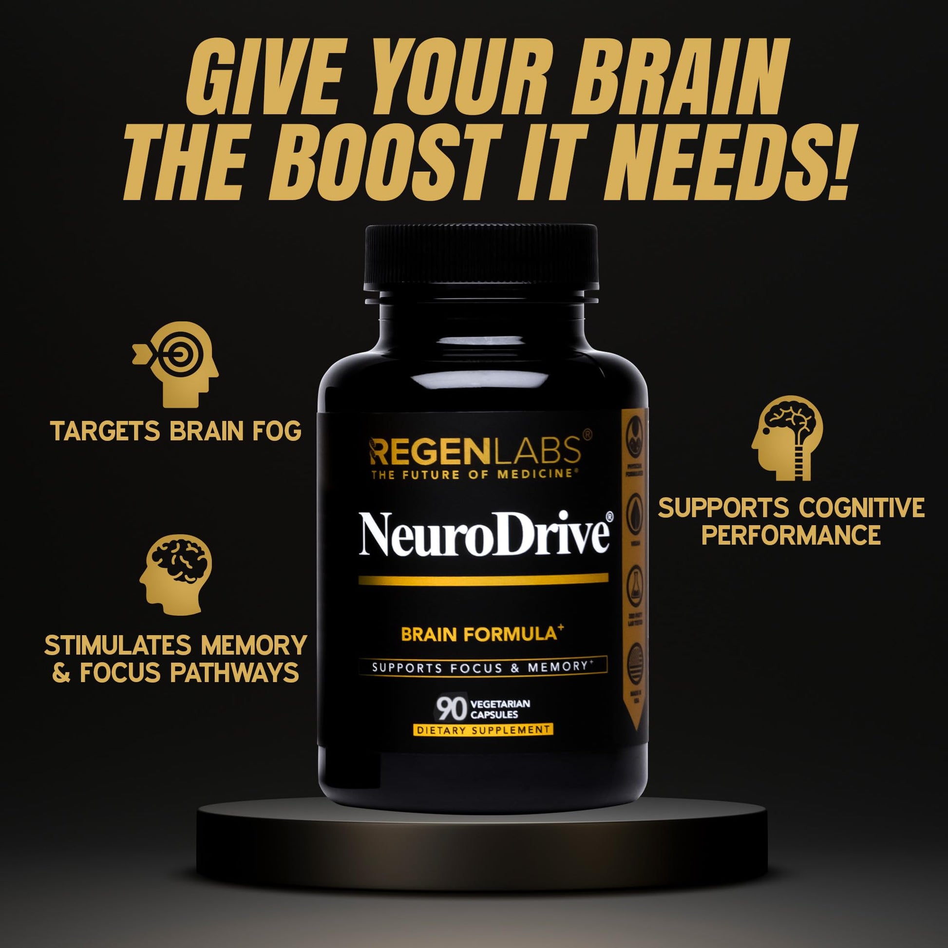 Regen Labs NeuroDrive Memory & Focus Supplement - Boost Brain Focus, Mental Health & Brain Fog | Natural Doctor Approved - Brain Nootropic, Phosphatidylserine, Centrophenoxine, Bacopa - 90 Capsules Regen Labs uk supplements