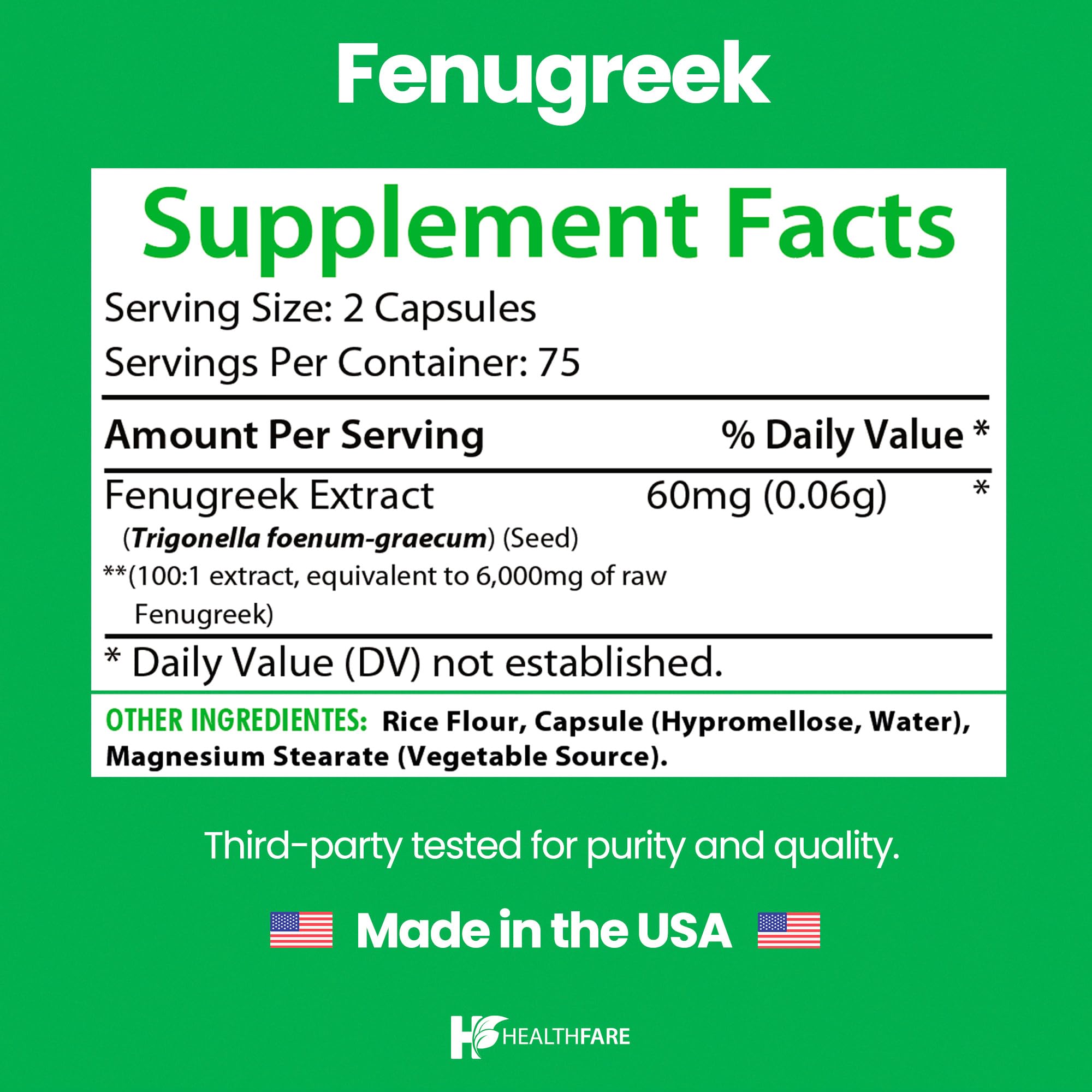 Healthfare Fenugreek Seed Extract 6000mg | 150 Vegan Capsules | Concentrated Herbal Supplement | Non-GMO, Gluten-Free | Made in USA Healthfare uk supplements
