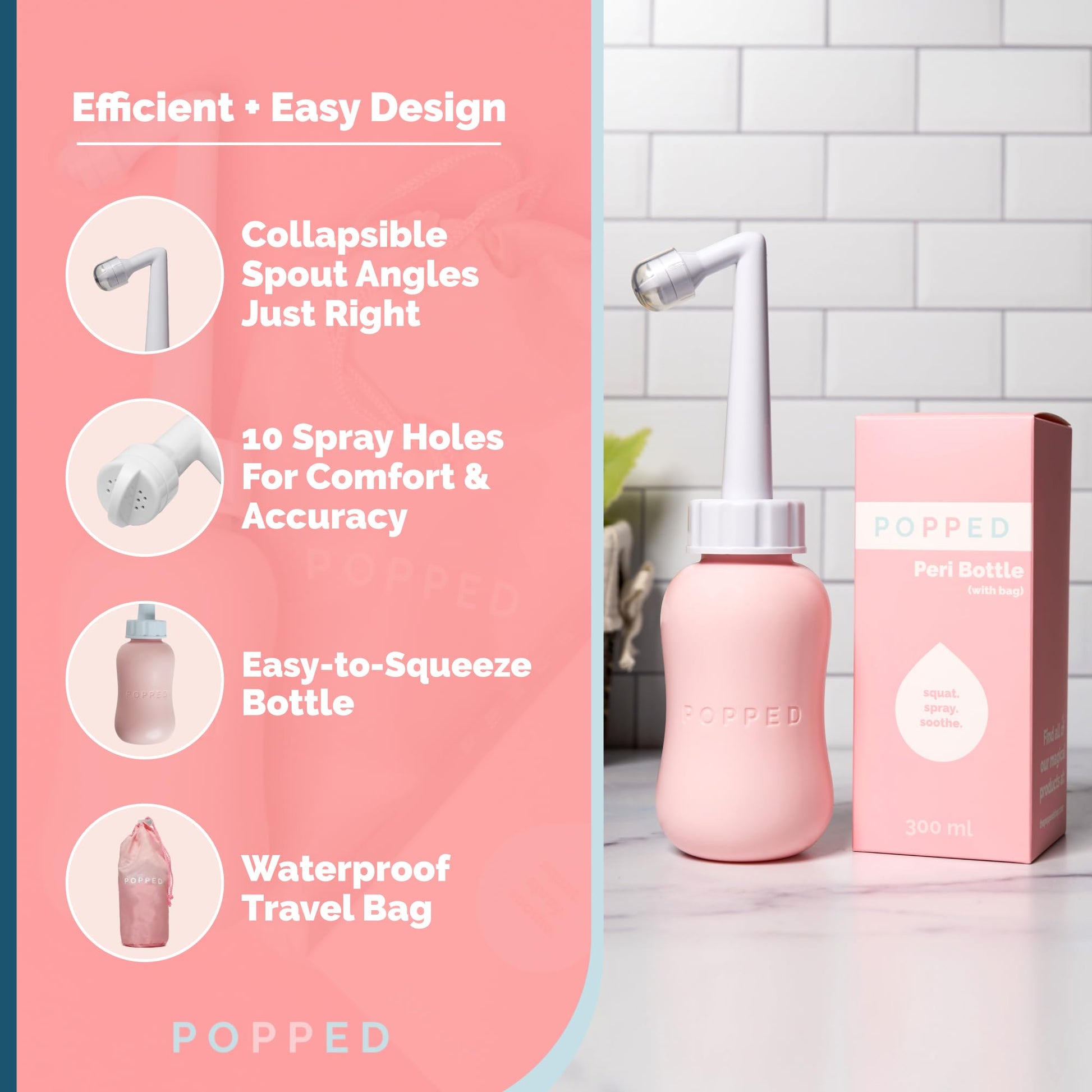 Popped Peri Bottle for Postpartum Care | Portable Bidet | Spray Bottle for Pain Relief, Tears POPPED uk supplements