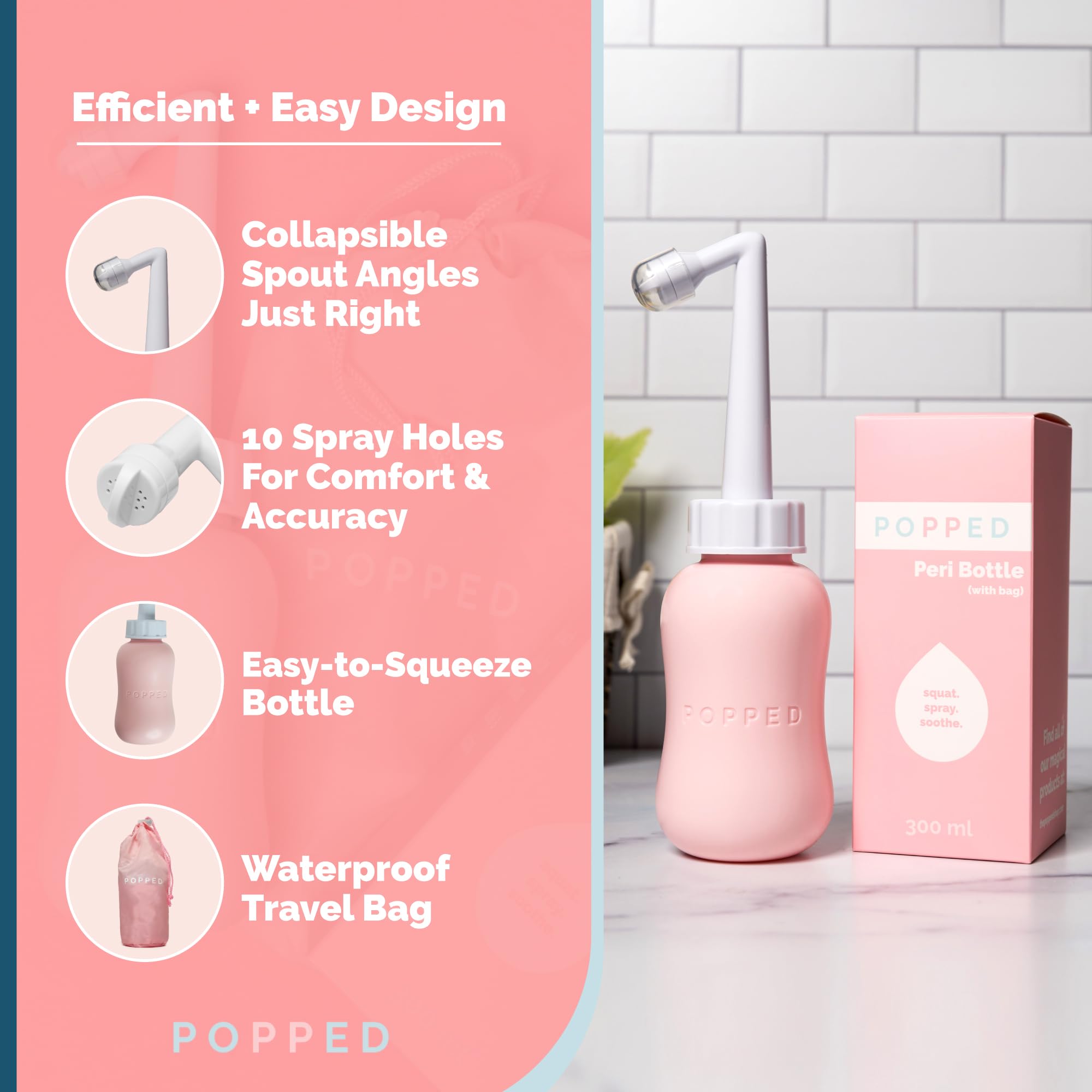 Popped Peri Bottle for Postpartum Care | Portable Bidet | Spray Bottle for Pain Relief, Tears POPPED uk supplements