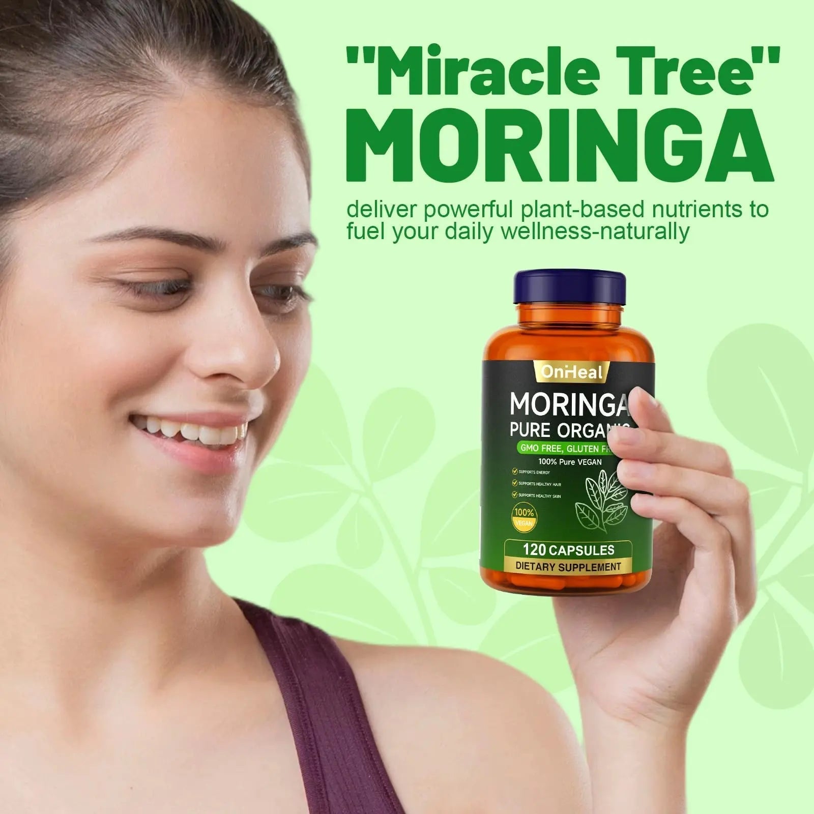 YBFQ Organic Moringa Capsules 1000 mg, 120 Count - Moringa Capsules with Organic Olefeira Powder, Supports Healthy Hair and Skin, Energy and Balance YBFQ uk supplements