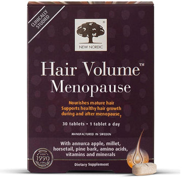 New Nordic Hair Volume Menopause, Supports Healthy Hair Growth During and After Menopause, Pine Bark and Annurca Apple Extract, 30 Tablets NEW NORDIC uk supplements
