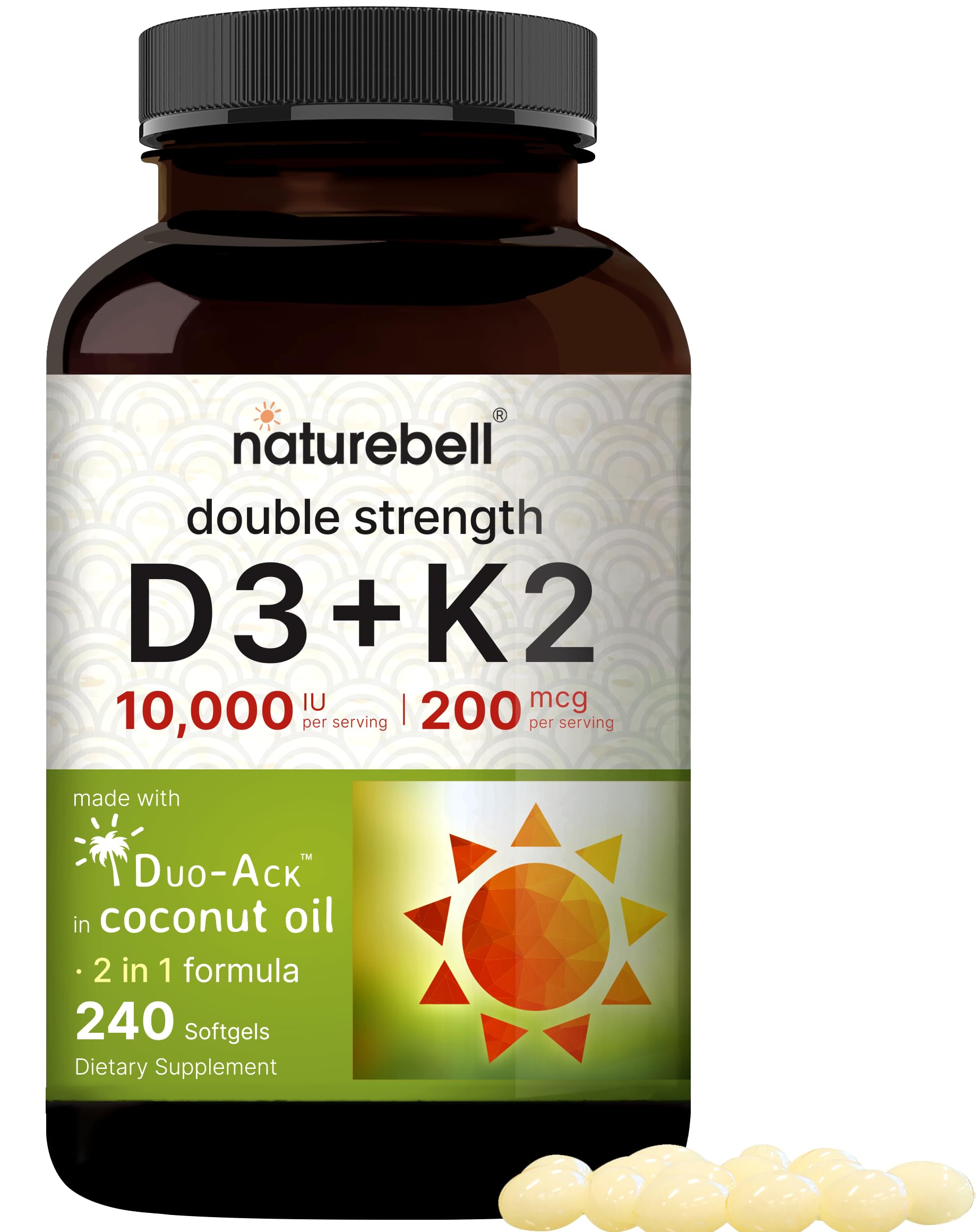 NatureBell Vitamin D3 K2 (10,000 IU Vitamin D + 200mcg Vitamin K MK-7) 240 Softgels NatureBell uk supplements