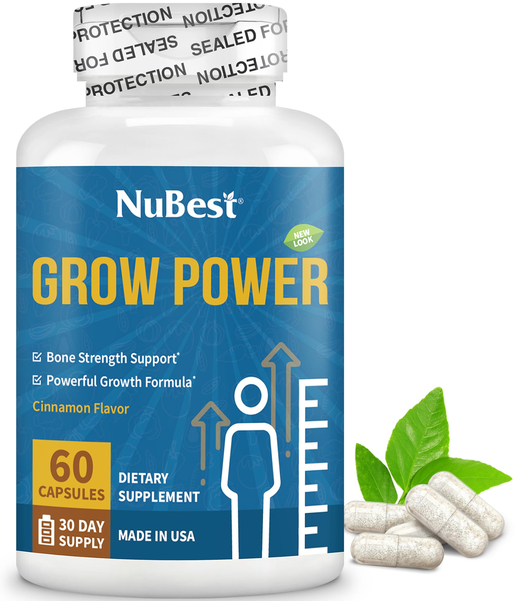 NuBest Grow Power - Calcium Supplement, Magnesium Supplement with Vitamin D3, B6, Zinc, Phosphorus and Multivitamin for Strong Bones, Overall Health for Age 10+ | 60 Capsules | 1 Month Supply NuBest uk supplements