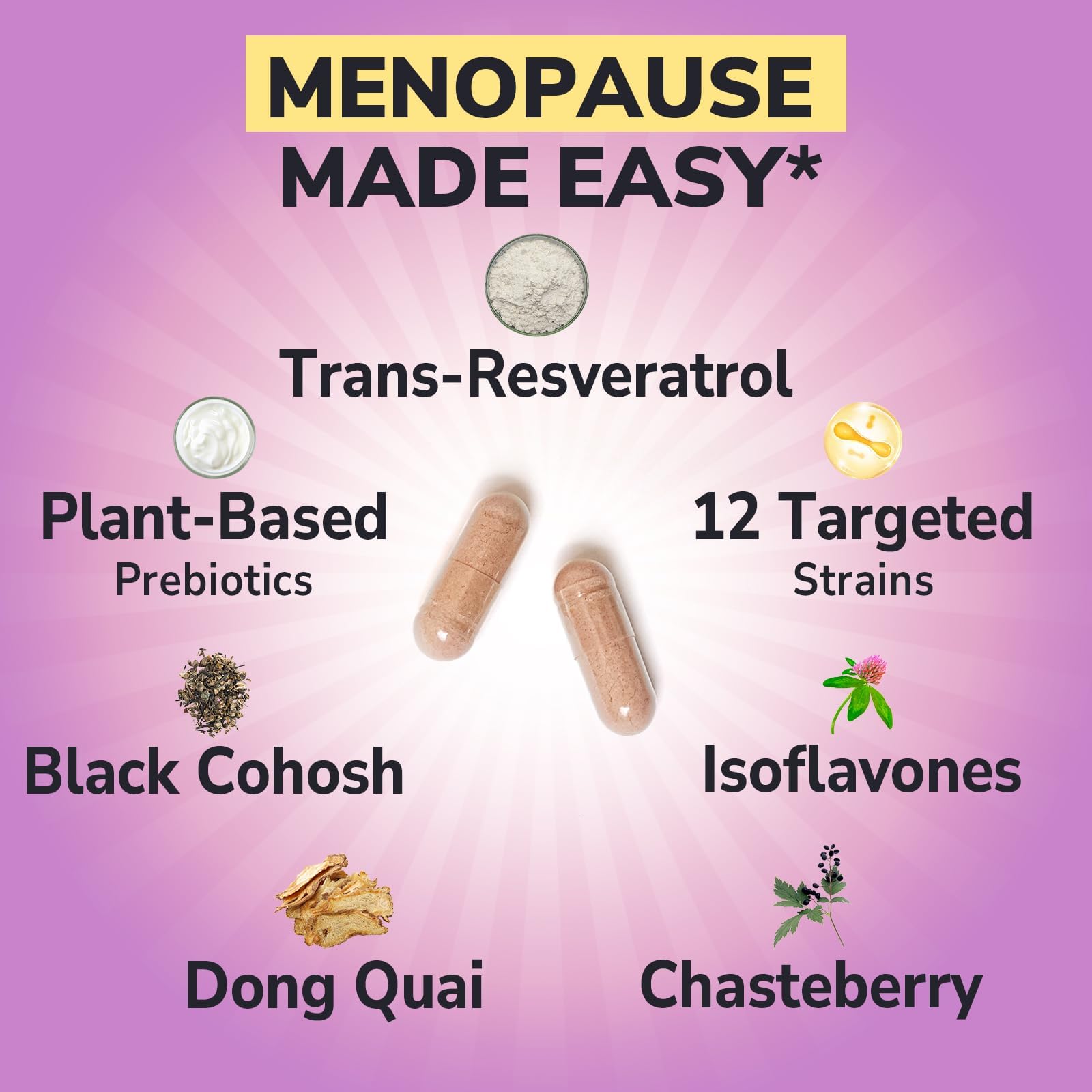 Vitalibre Menopause Probiotics for Women 70 Billion CFU, 12 Targeted Strains, Organic Prebiotics, Black Cohosh Resveratrol Red Clover Chasteberry Dong Quai, Hot Flash Night Sweat+, No Estrogen, 30 Ct Vitalibre uk supplements