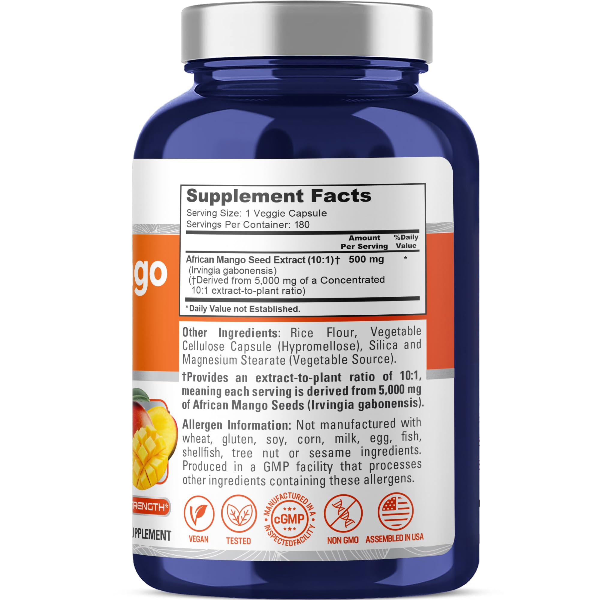 NusaPure African Mango 10:1 Extract, 500 mg Equivalent to 5,000 mg per Veggie Caps 180 Capsules (Non-GMO, Vegan) NusaPure uk supplements