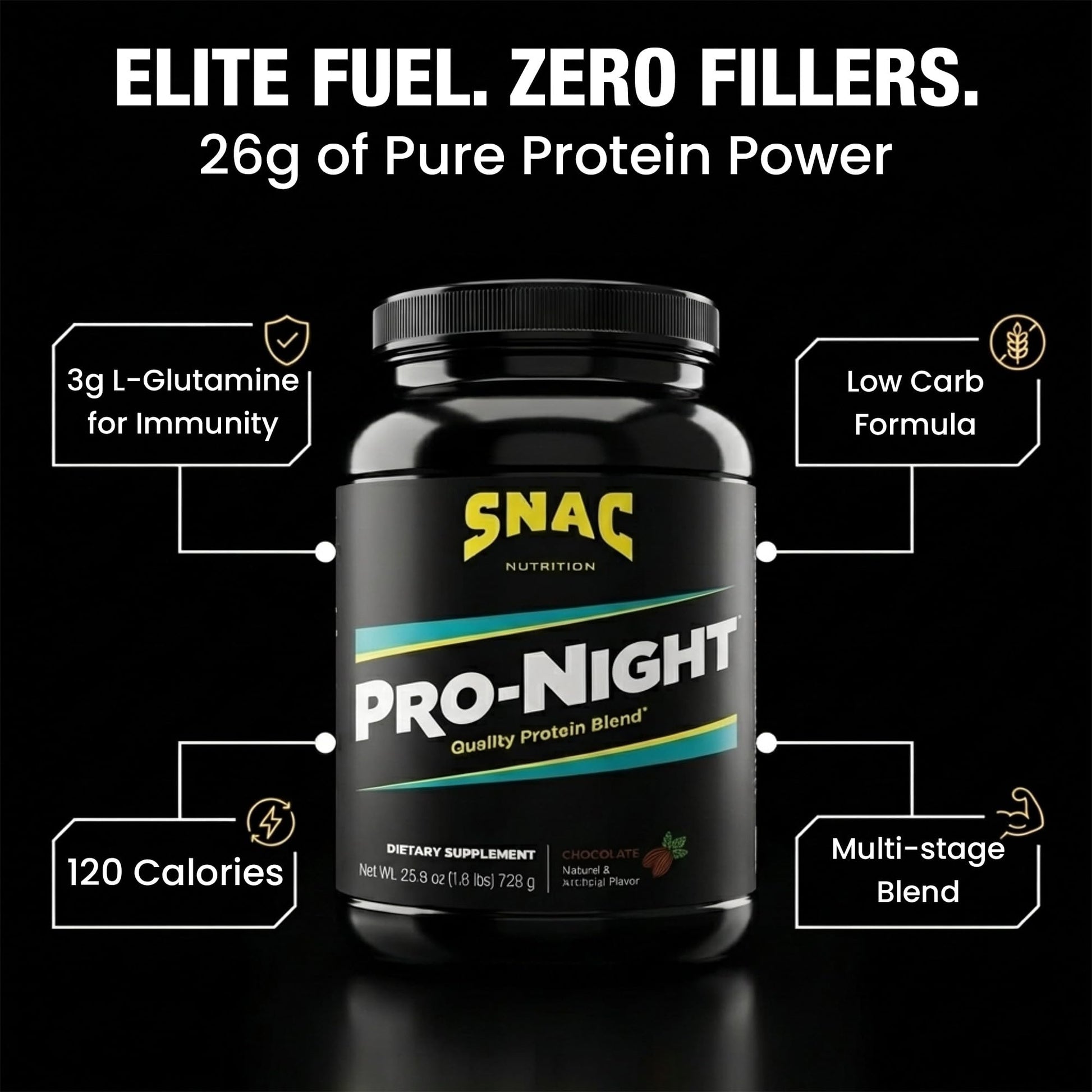 SNAC Pro-Night Protein Powder Blend - Quality Protein Powder for Men and Women, Nighttime Recovery, High Protein Supplement, Supports Muscle Repair, 26g Protein per Serving, Chocolate Flavor, 1.6 lbs SNAC uk supplements