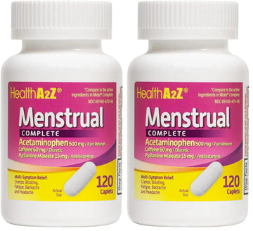 HealthA2Z® Menstrual Complete Pain Relief Tablets | Relieves Cramps, Bloating, Fatigue, Backache & Headache (120 Counts) (Pack of 2) HealthA2Z uk supplements