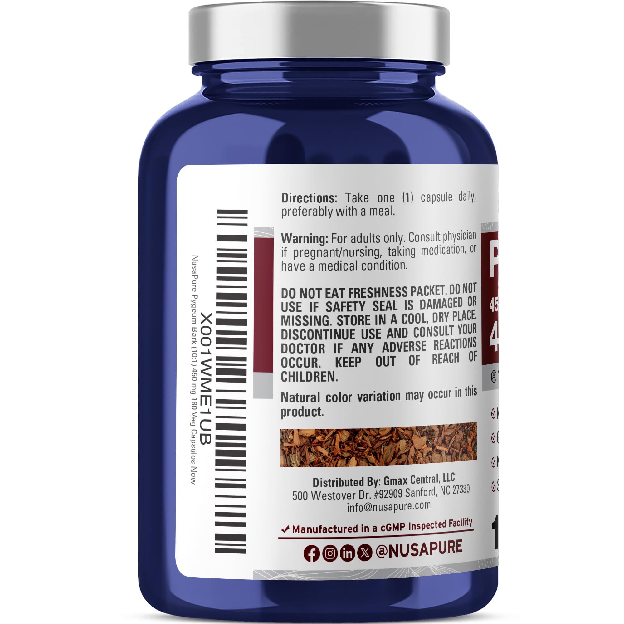 NusaPure Pygeum Bark 10:1 Extract, 450 mg Equivalent to 4,500mg 180 Veggie Caps (Non-GMO, Vegan) NusaPure uk supplements