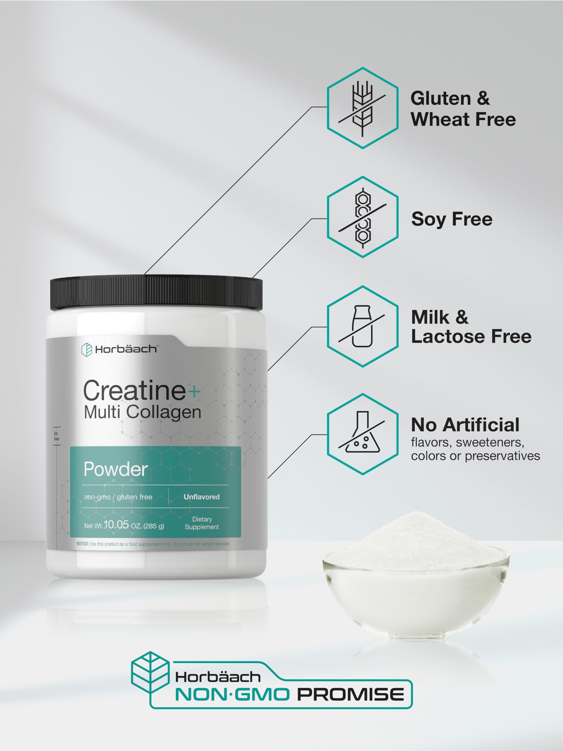Horbäach Creatine Monohydrate Powder | with Collagen and L-Taurine | 10.05 oz | Unflavored | for Women and Men | Non-GMO, Gluten Free Horbäach uk supplements