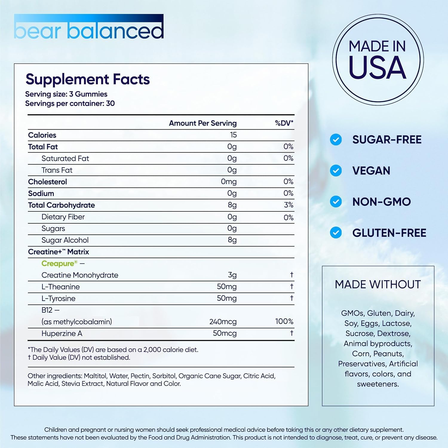 Bear Balanced Creatine Gummies for Men & Women - Creapure® Creatine Monohydrate, L-Theanine, L-Tyrosine & B12 for Muscle Growth, Strength, Focus, Energy & Health Bear Balanced uk supplements