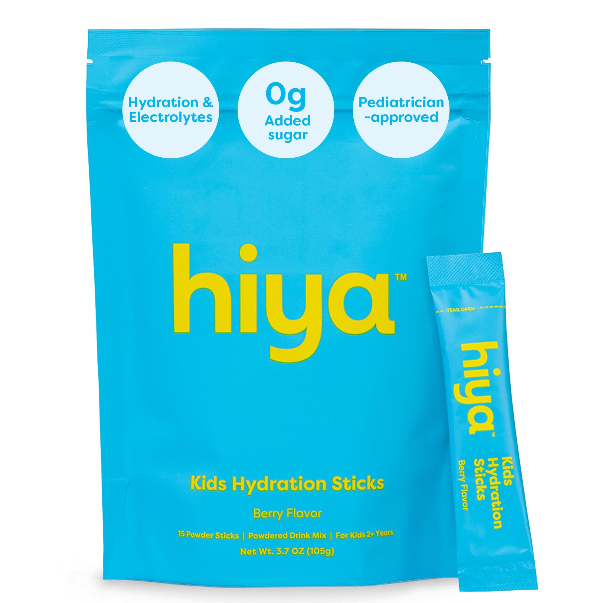 Hiya Kids Hydration with Electrolytes - Zero Added Sugar Berry Flavored Kids Hydration Packets - 15 Sticks - Travel-Friendly Drink Mix for Children Ages 2+ HIYA uk supplements