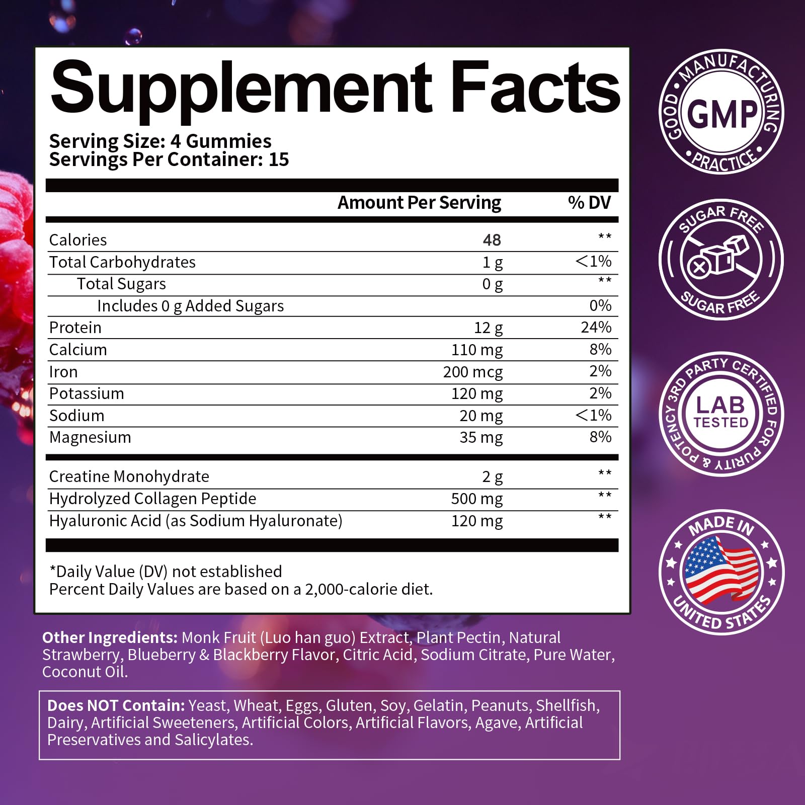 3 in 1 Whey Protein Gummies | Creatine Monohydrate | Collagen, 0 Sugar, Pure Protein Source, Muscle & Energy Support, Berry Flavor, for Women and Men Totaria uk supplements