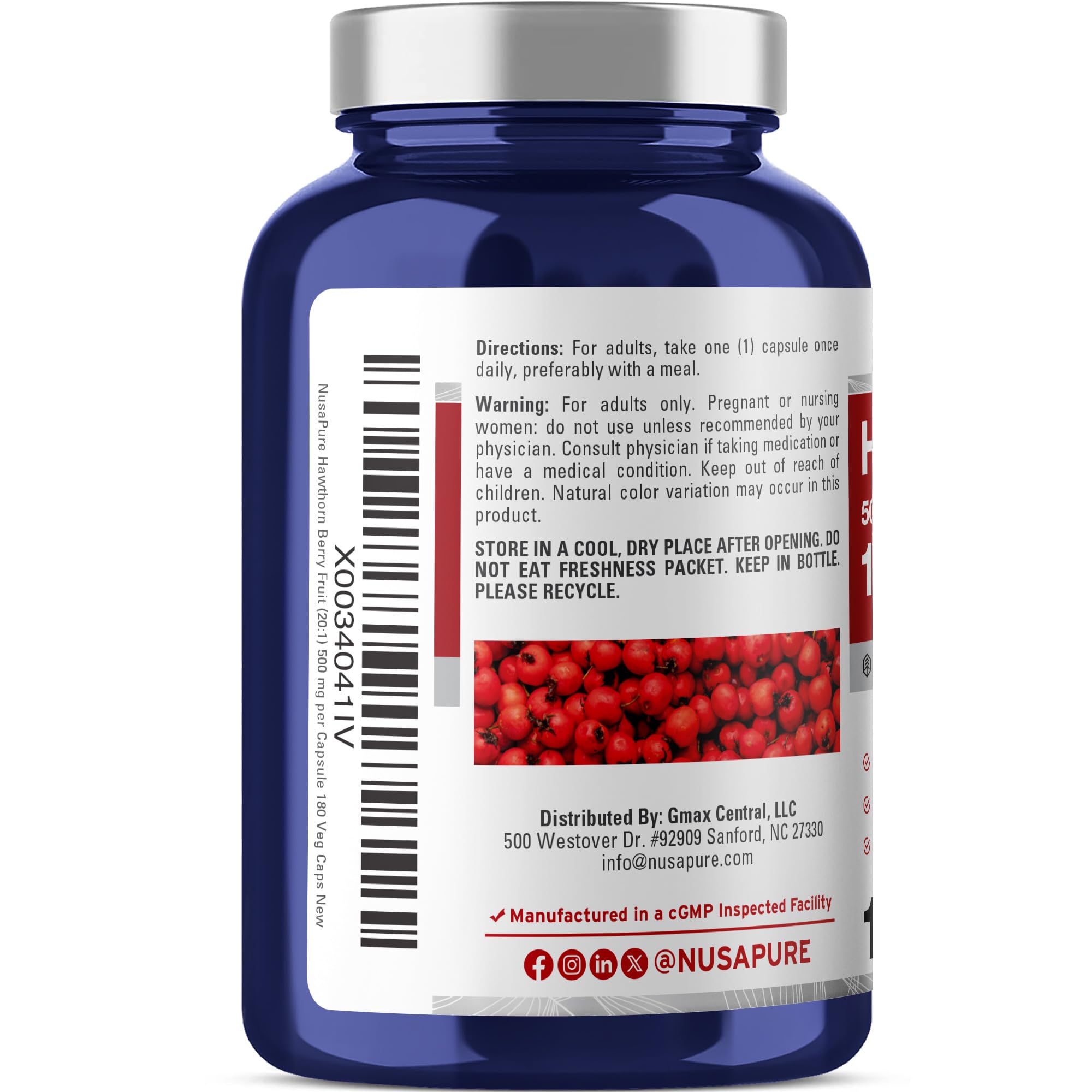 NusaPure Hawthorn Berry 20:1 Extract, 500 mg Equivalent to 10,000 mg 180 Veg Caps, Suitable for Vegetarians, Vegan, Non-GMO Dietary Supplement NusaPure uk supplements