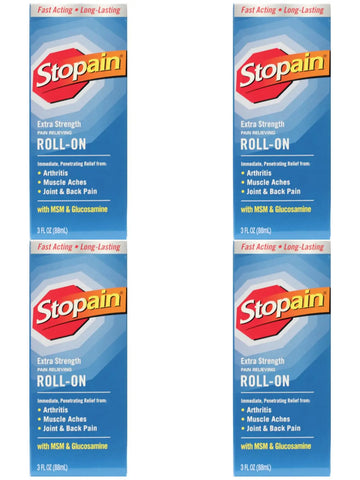 Stopain Pain Relief Roll On Gel 3oz (4 Pack) USA Made, Max Strength Fast Acting with MSM, Glucosamine, Menthol for Lower Back, Knee, Neck, HSA FSA Approved Topical Analgesic Products Stopain uk supplements