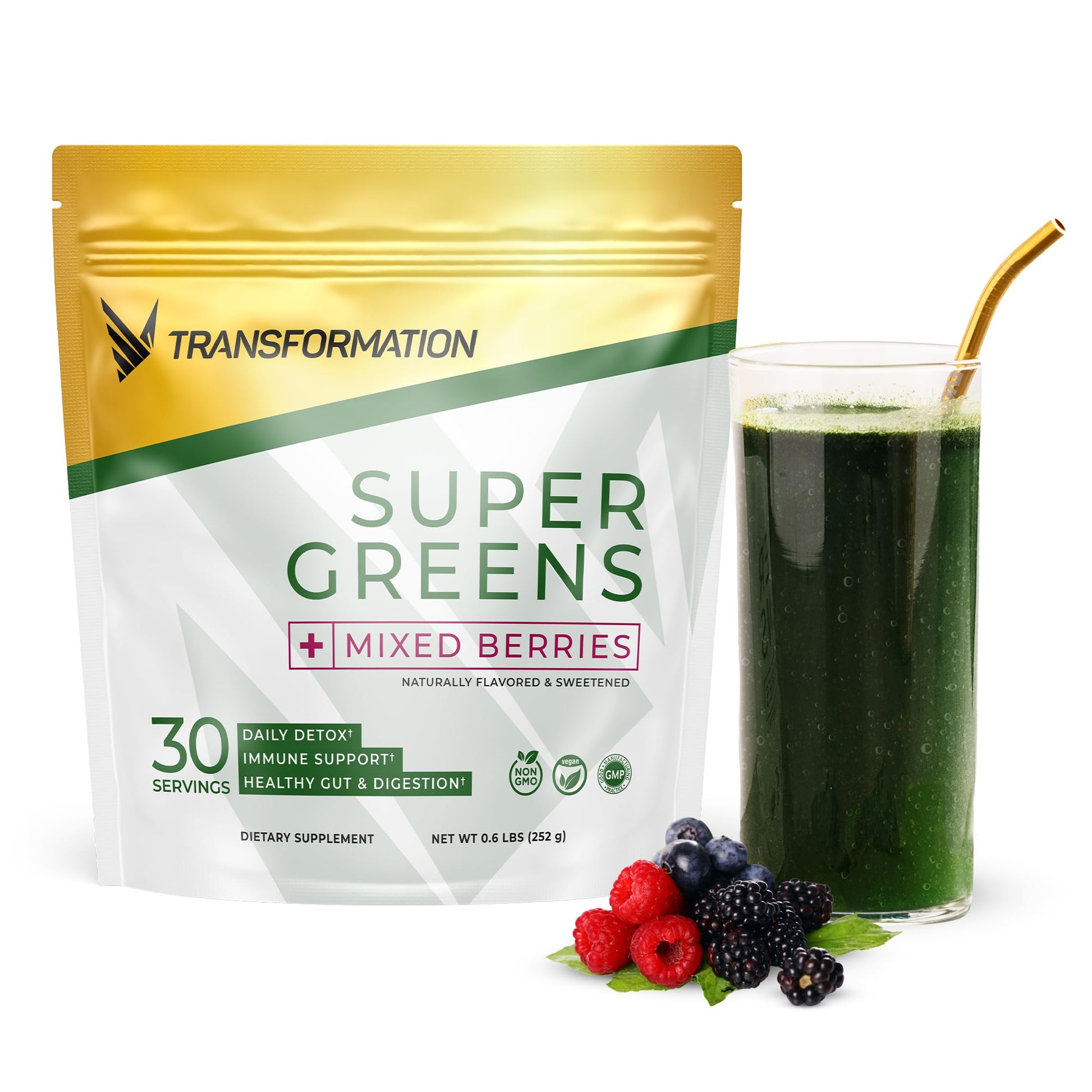 Transformation Super Greens Superfood Green Juice Powder - Immune & Energy Support | Natural Ingredients | Detoxifying & Alkalizing Minerals - Spirulina, Chlorella, Wheatgrass, Spinach, Alfalfa SPR BODY uk supplements